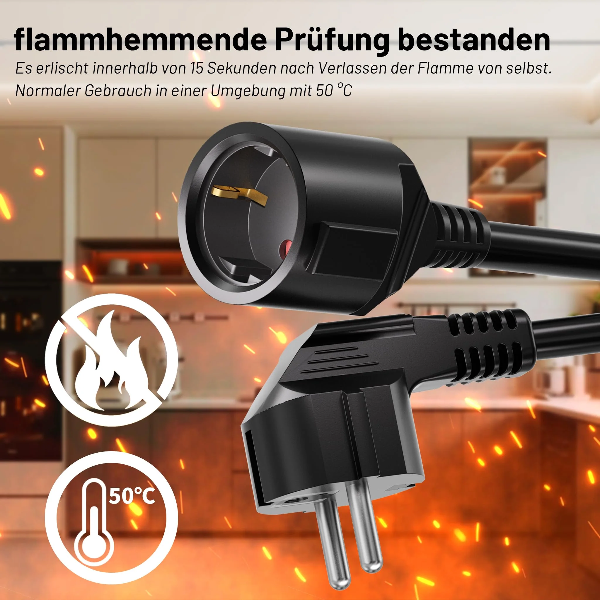 Vickwire H05VV-F 3G1.5 mm² Extension Cable 3 m Cable Extensions with Protective Contact Plug Schuko Extension 16 A/250 V Black 3m - Image 5