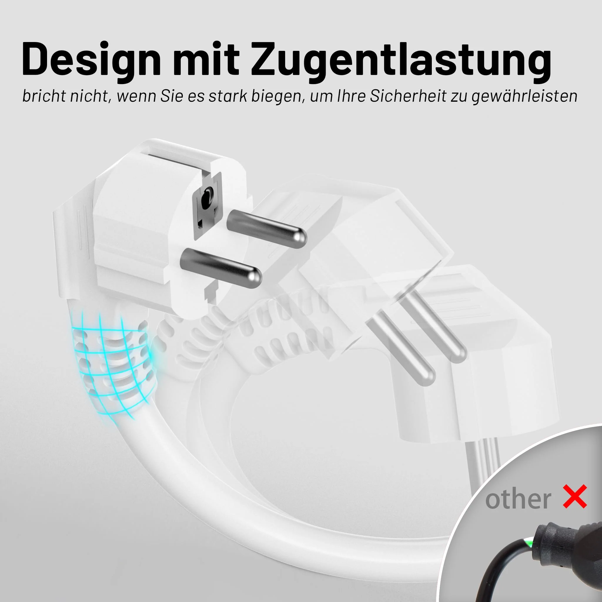 Vickwire H05VV-F 3G1.5 mm² Extension Cable 3 m Cable Extensions with Protective Contact Plug Schuko Extension 16 A/250 V White 3m - Image 2