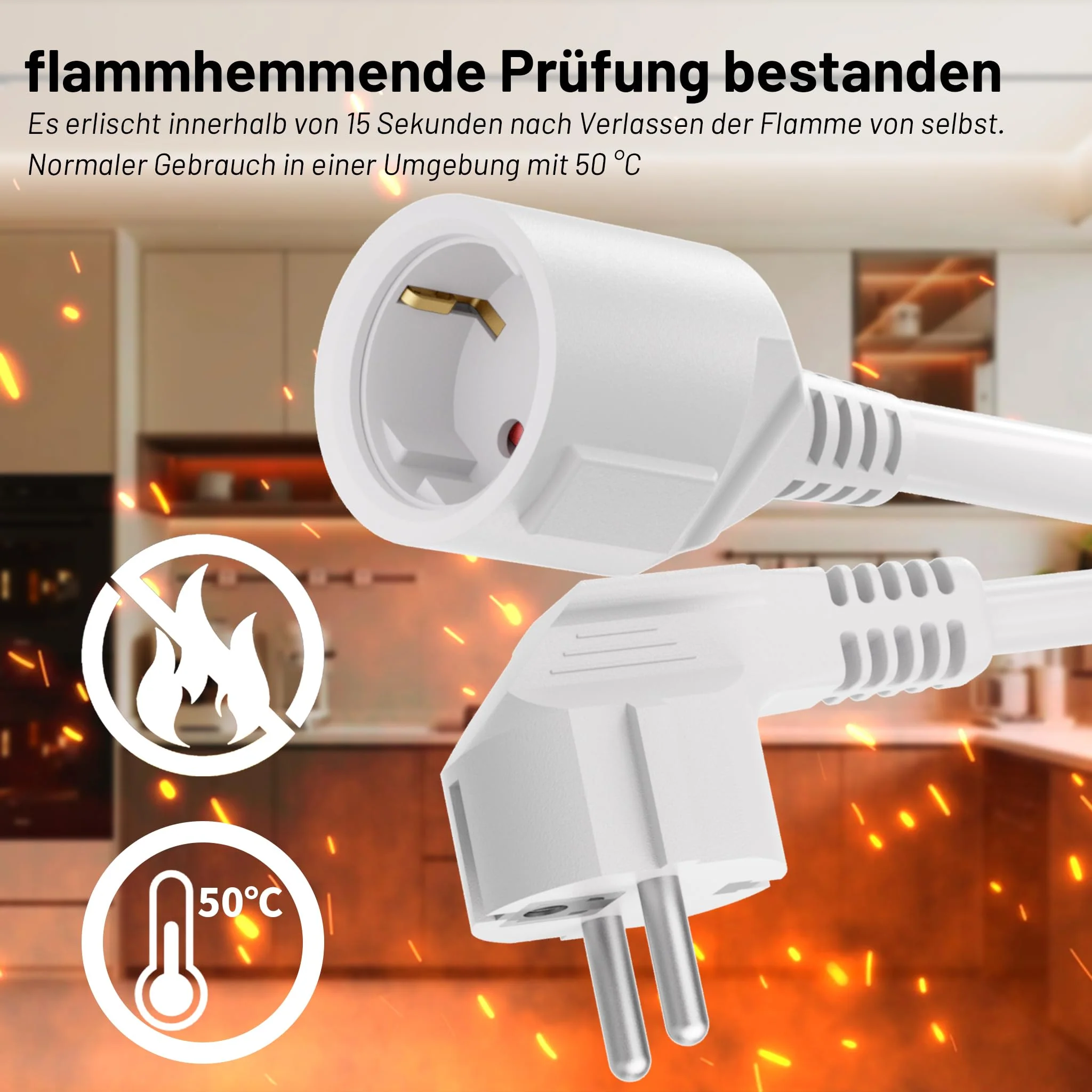Vickwire H05VV-F 3G1.5 mm² Extension Cable 3 m Cable Extensions with Protective Contact Plug Schuko Extension 16 A/250 V White 3m - Image 5