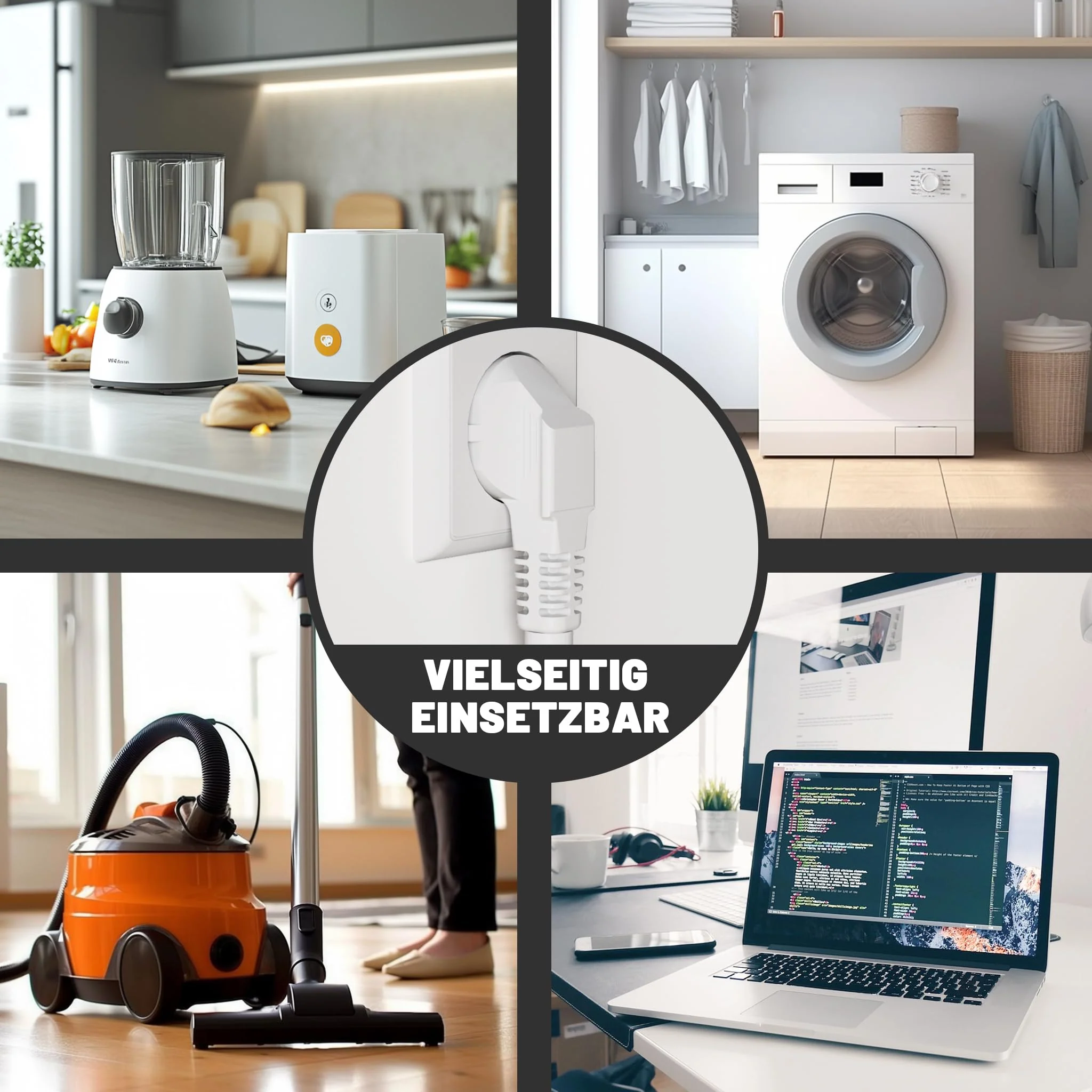 Vickwire H05VV-F 3G1.5 mm² Extension Cable 3 m Cable Extensions with Protective Contact Plug Schuko Extension 16 A/250 V White 3m - Image 7