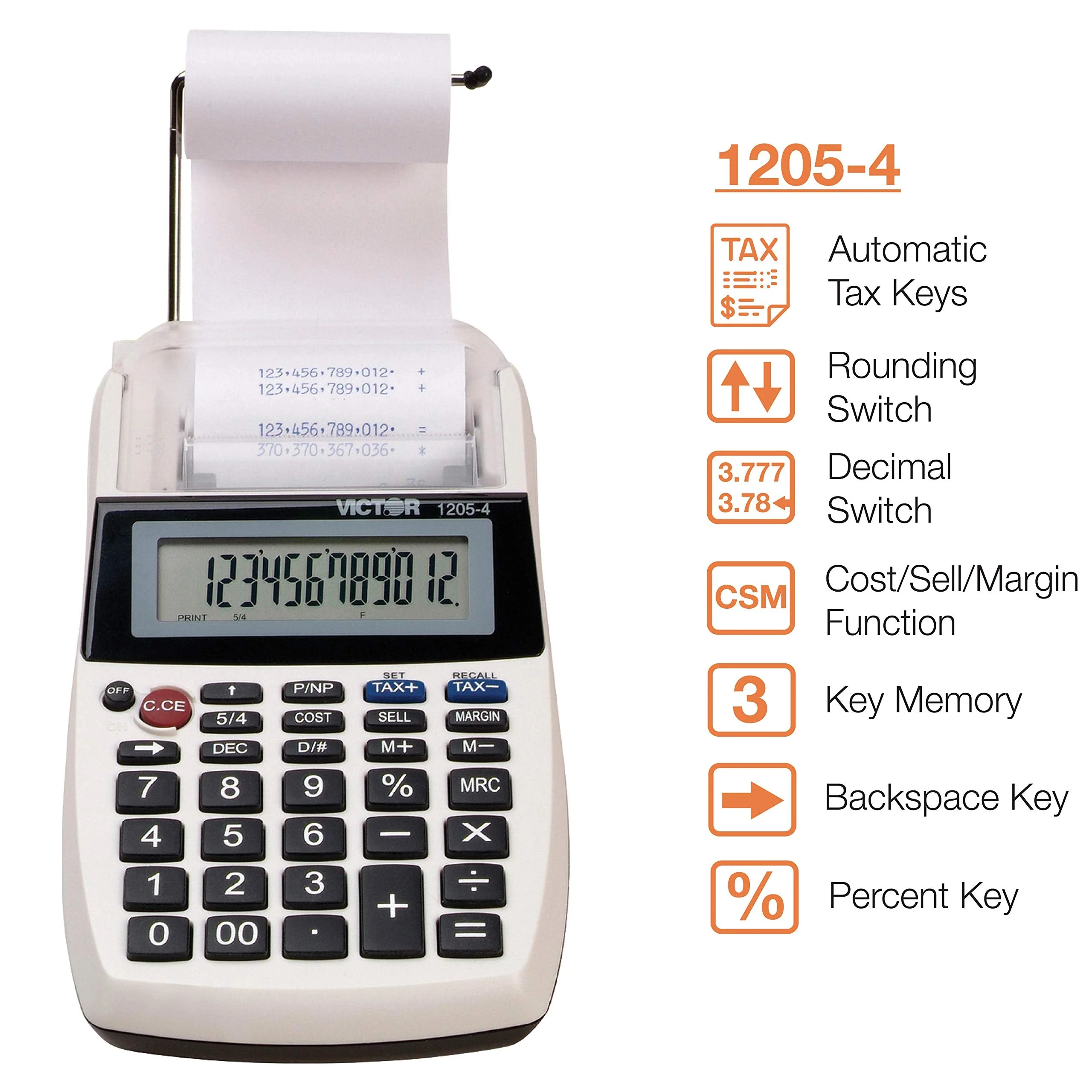 Victor 1205-4 12 Digit Portable Palm/Desktop Commercial Printing Calculator 1.8" x 4" x 8" - Image 2