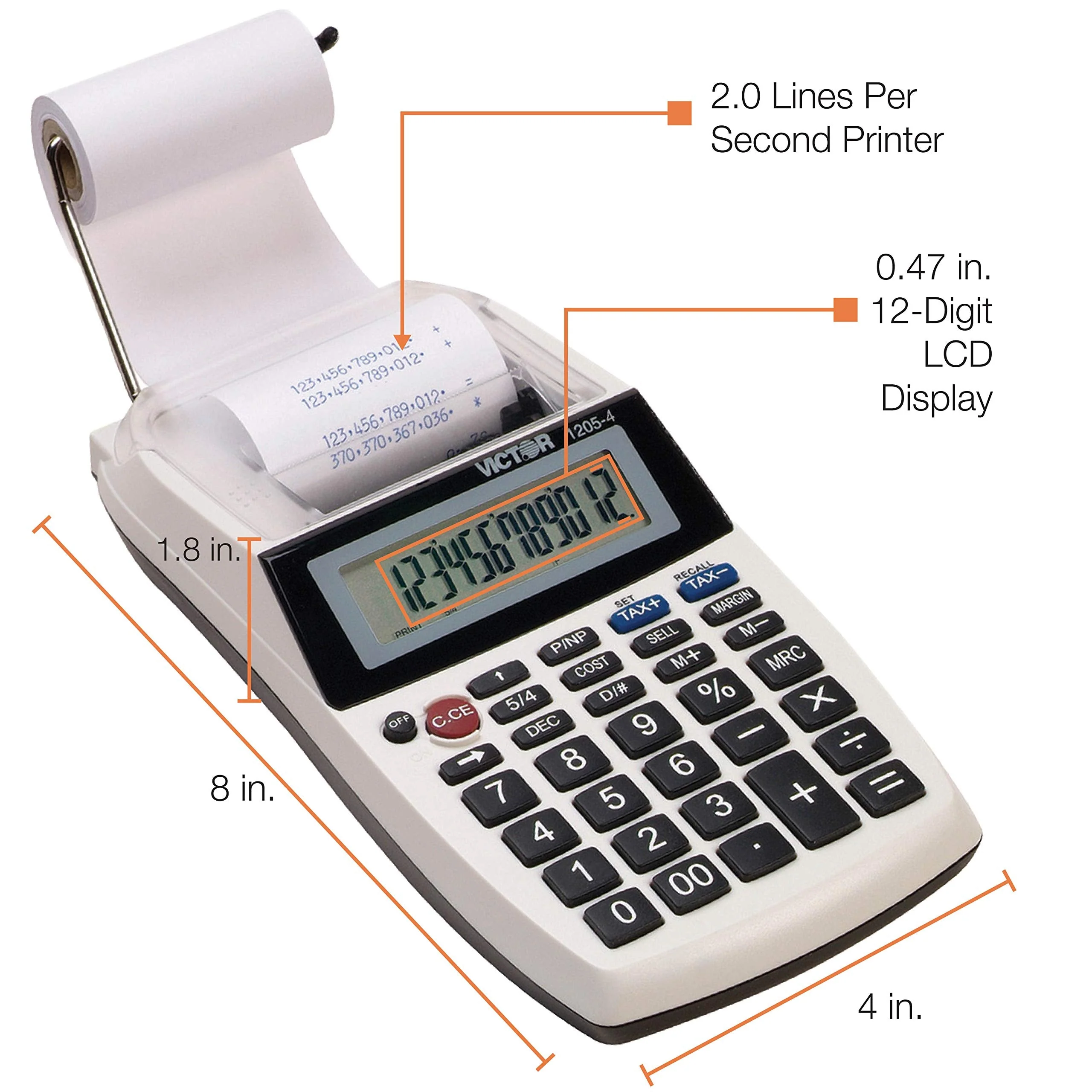Victor 1205-4 12 Digit Portable Palm/Desktop Commercial Printing Calculator 1.8" x 4" x 8" - Image 3