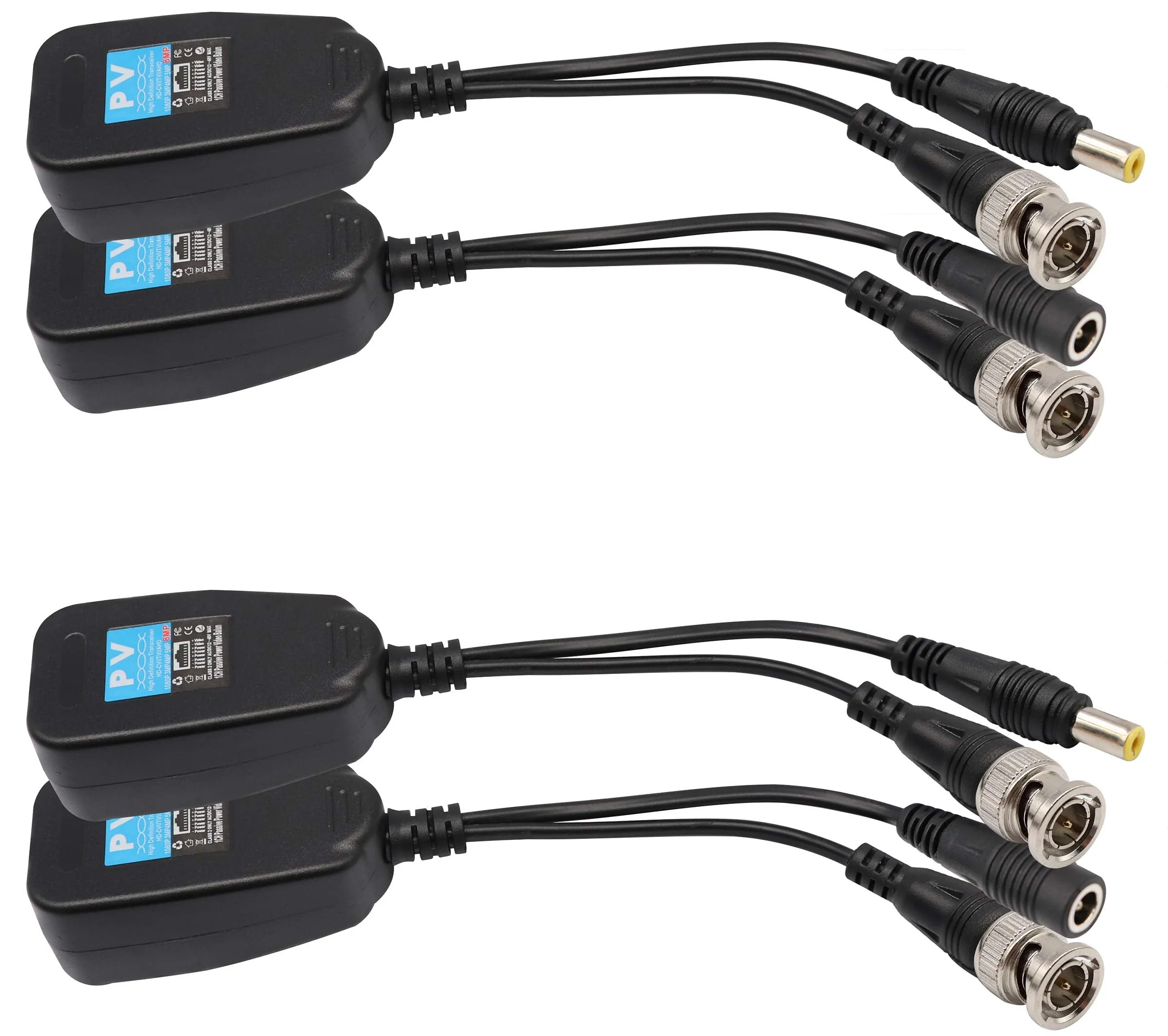 Video Balun RJ45 to BNC Transceiver Transmitter HD-CVI/TVI/AHD/CVBS with DC Power Connector for 1080P 3MP 4MP 5MP 8MP CCTV Security DVR Surveillance Camera System (4Pairs) 4Pairs - Image 3