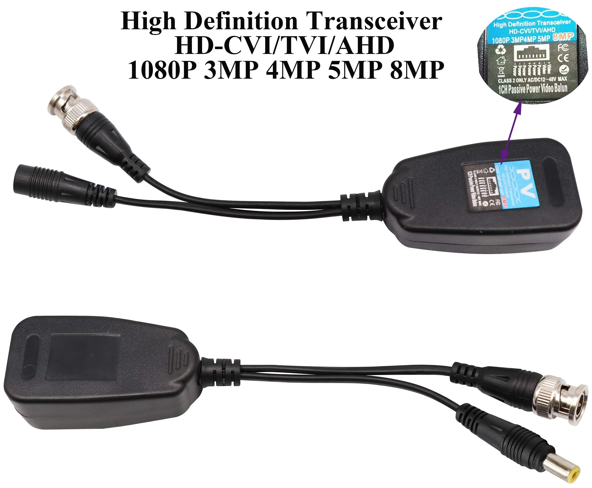 Video Balun RJ45 to BNC Transceiver Transmitter HD-CVI/TVI/AHD/CVBS with DC Power Connector for 1080P 3MP 4MP 5MP 8MP CCTV Security DVR Surveillance Camera System (4Pairs) 4Pairs - Image 4