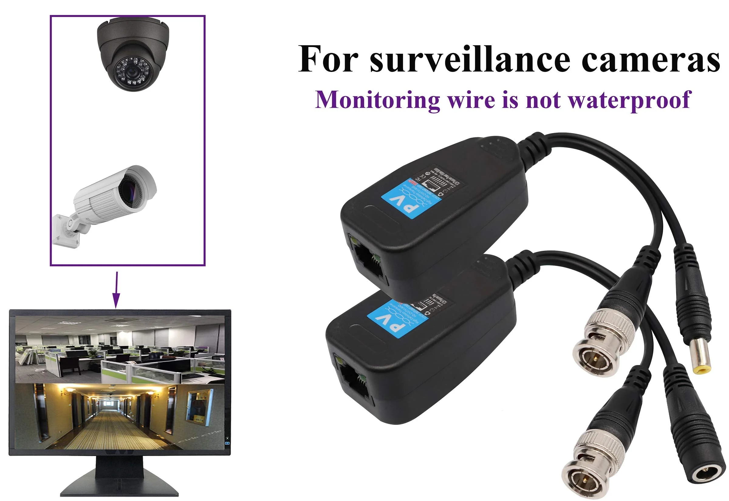 Video Balun RJ45 to BNC Transceiver Transmitter HD-CVI/TVI/AHD/CVBS with DC Power Connector for 1080P 3MP 4MP 5MP 8MP CCTV Security DVR Surveillance Camera System (4Pairs) 4Pairs - Image 5