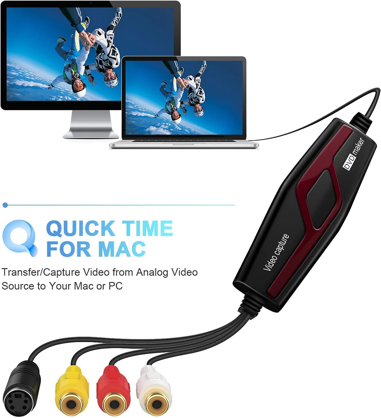 Video Capture Card USB 2.0, RCA to USB Video Capture Device, Digital Video Converter to Save Digital Files for Your Mac OS X Windows 7 8 10 11 PC, One Touch VCR TV to DVD, Black DigitPro Video Capture Card USB 2.0 - Image 2