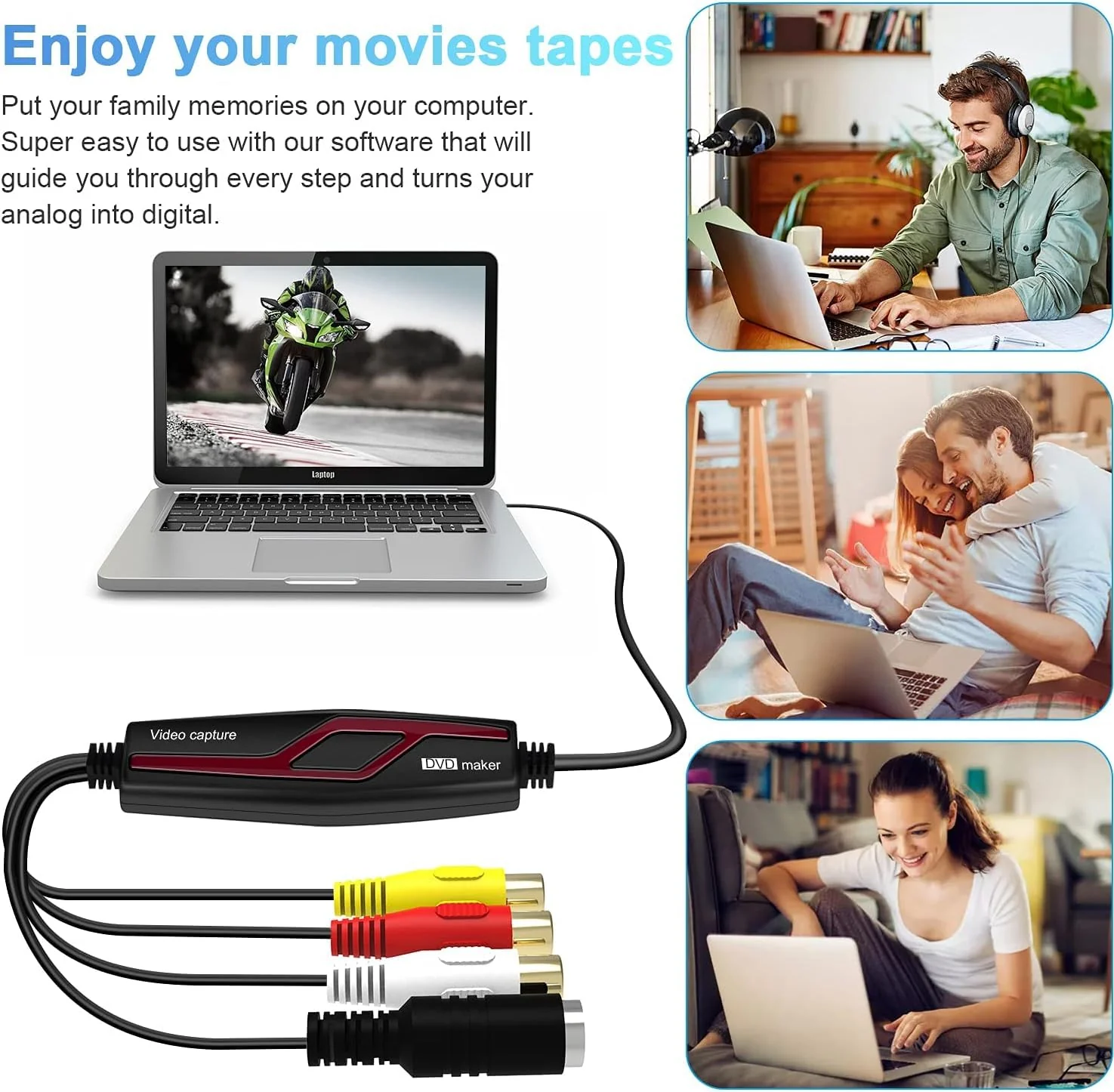 Video Capture Card USB 2.0, RCA to USB Video Capture Device, Digital Video Converter to Save Digital Files for Your Mac OS X Windows 7 8 10 11 PC, One Touch VCR TV to DVD, Black DigitPro Video Capture Card USB 2.0 - Image 5