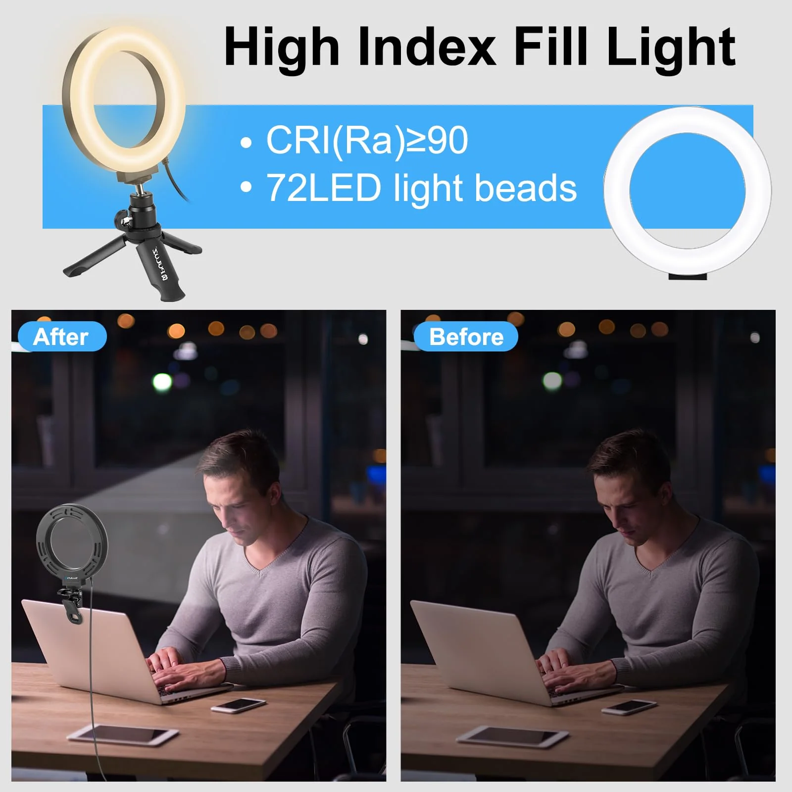 Video Conference Lighting Kit, 3200k-6500K Dimmable Led Ring Light Clip on Laptop Monitor for Webcam Lighting/Zoom Calls/Remote Working/Self Broadcasting and Live Streaming/YouTube Video/TikTok 6.2 inch - Image 4