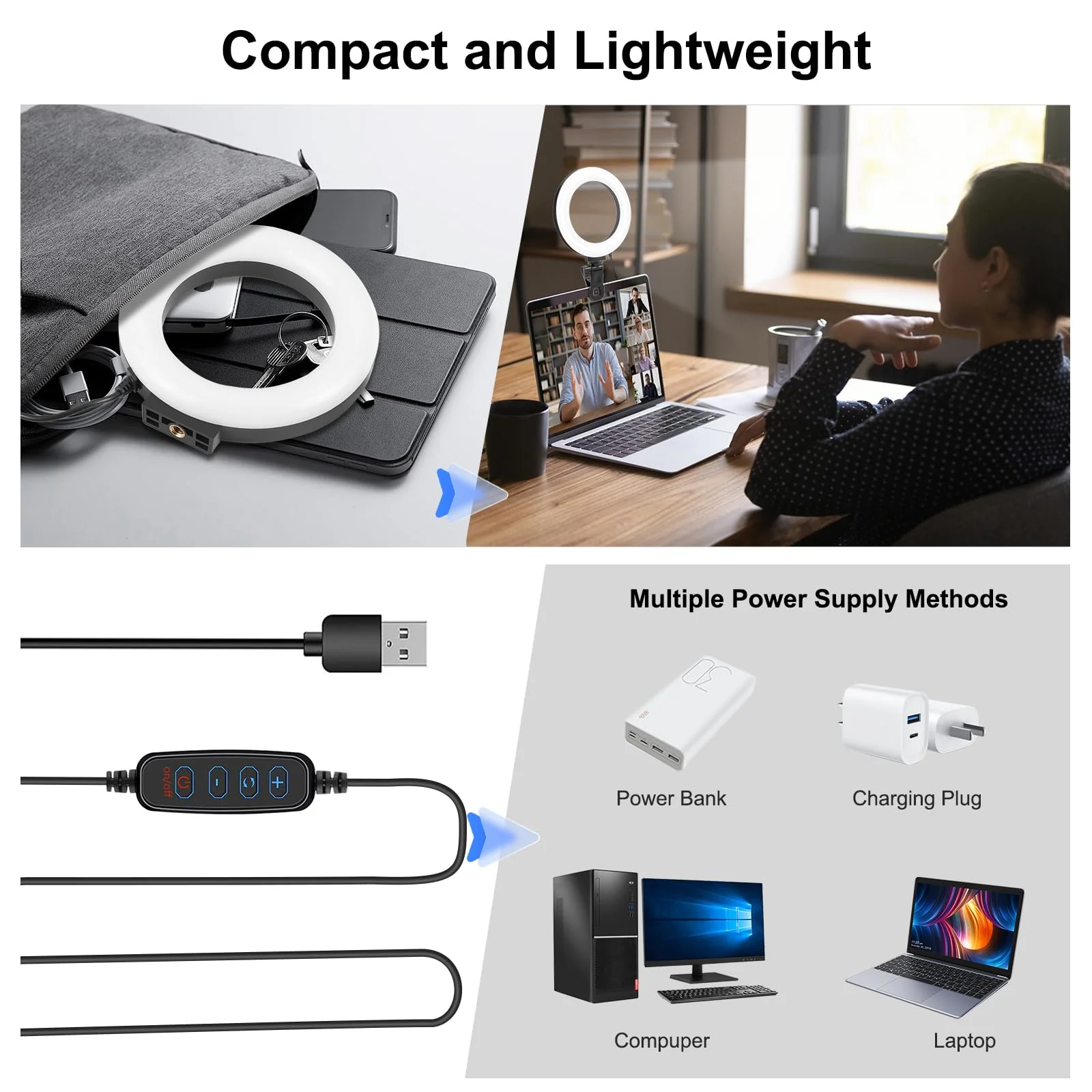 Video Conference Lighting Kit, 3200k-6500K Dimmable Led Ring Light Clip on Laptop Monitor for Webcam Lighting/Zoom Calls/Remote Working/Self Broadcasting and Live Streaming/YouTube Video/TikTok 6.2 inch - Image 5