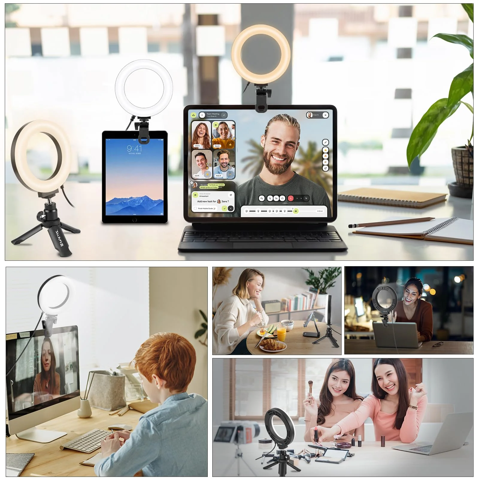 Video Conference Lighting Kit, 3200k-6500K Dimmable Led Ring Light Clip on Laptop Monitor for Webcam Lighting/Zoom Calls/Remote Working/Self Broadcasting and Live Streaming/YouTube Video/TikTok 6.2 inch - Image 6