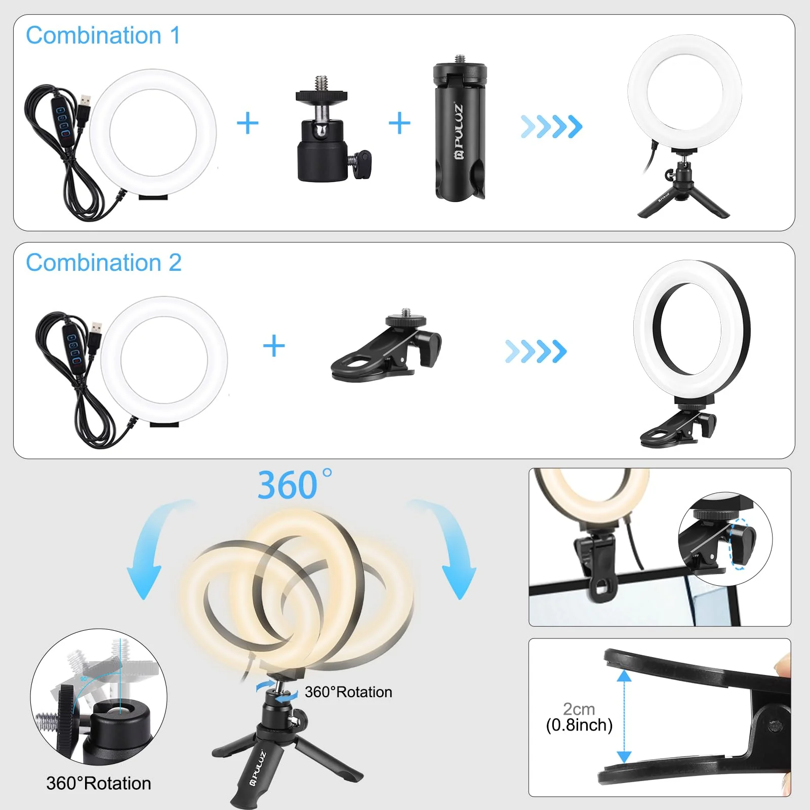 Video Conference Lighting Kit, 3200k-6500K Dimmable Led Ring Light Clip on Laptop Monitor for Webcam Lighting/Zoom Calls/Remote Working/Self Broadcasting and Live Streaming/YouTube Video/TikTok 6.2 inch - Image 7