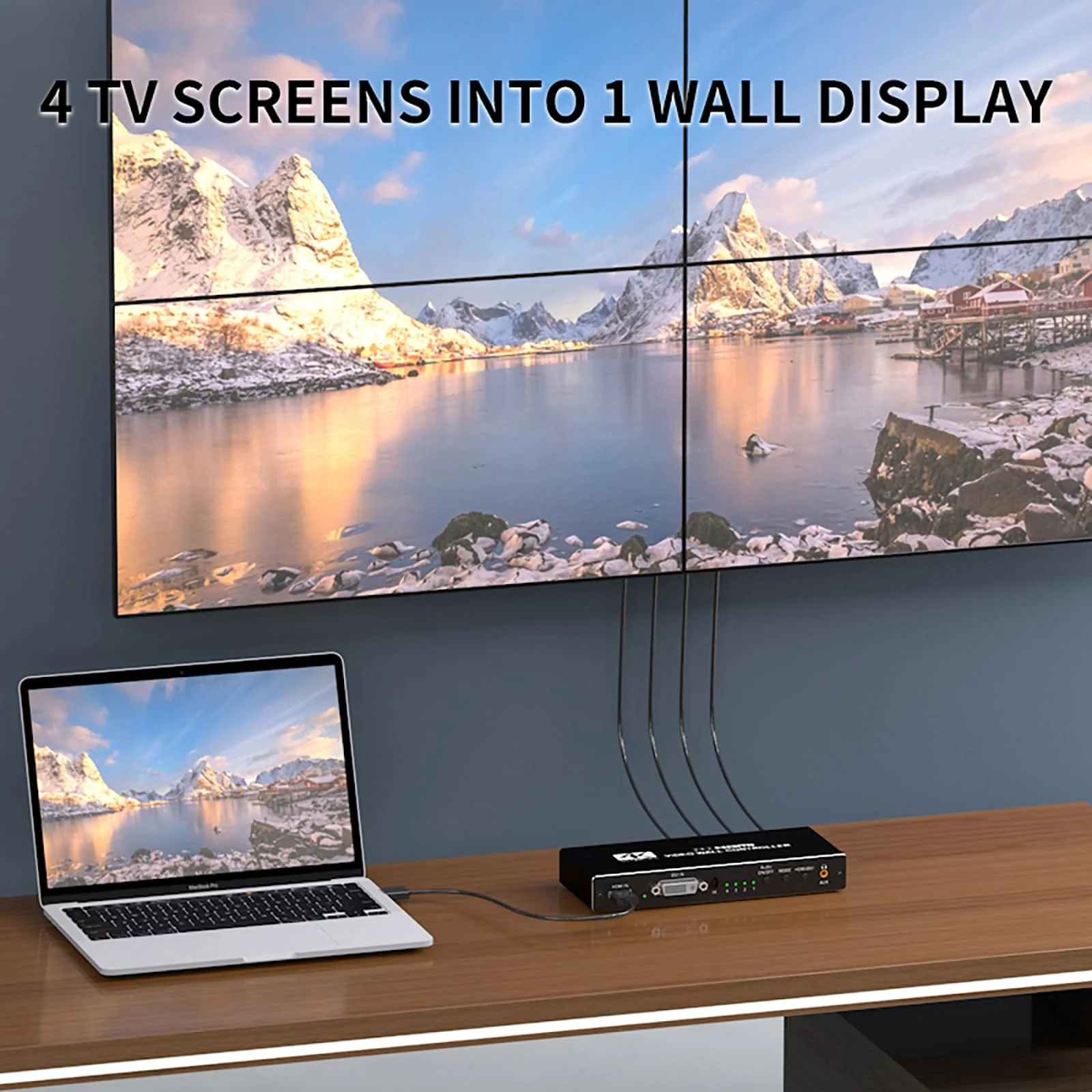 Video Wall Controller 2x2 4k, HDMI TV Video Wall Processor，4 tv Screens into 1 Wall Display with 180 Degree Rotate，Multiple tv Screens one Picture, 8 Splicing Modes 2x2,1x2,1x3,1x4,2x1,3x1,4x1 - Image 2