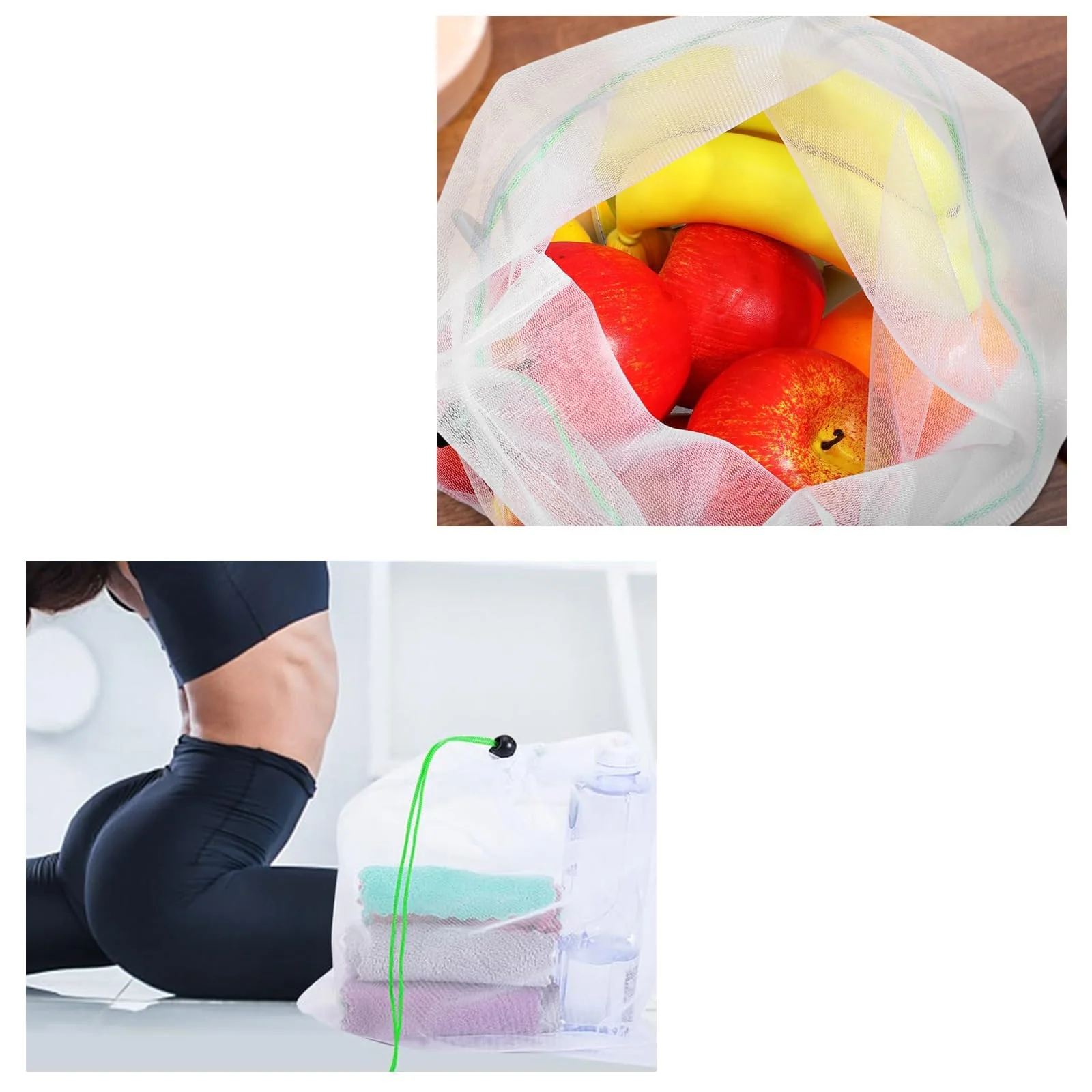 Vimmvid Pack of 10 Fruit Vegetables Large Mesh Bag, Washable Vegetable Net and Shopping Net with Drawstring, Transparent Mesh Bags for Fresh Storage of Fruit and Vegetables, Green, Unit size - Image 4