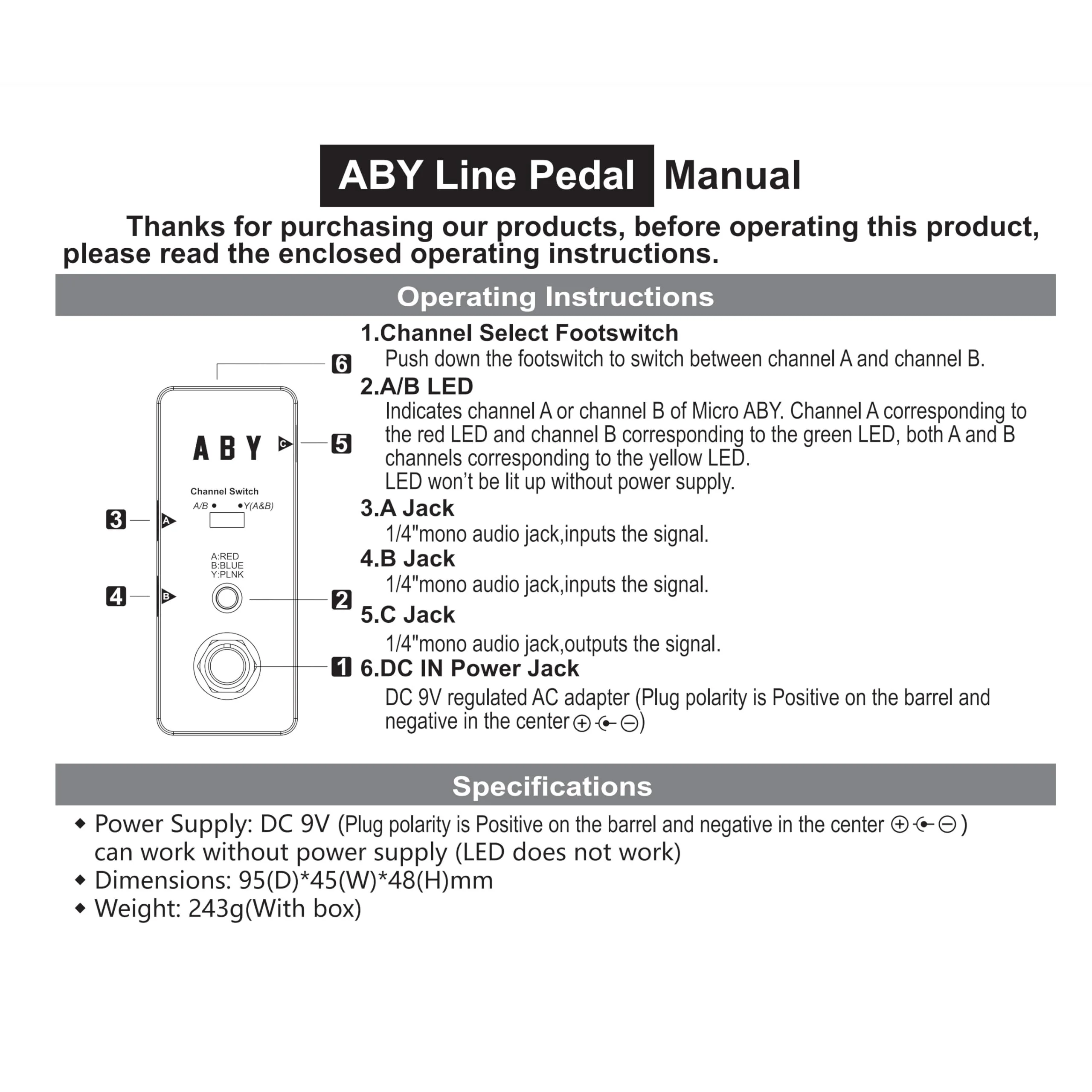 Vintage ABY Line Guitar Effect Pedal LEF-330 with True Bypass, Signal Switch, and Solid Construction - Image 3