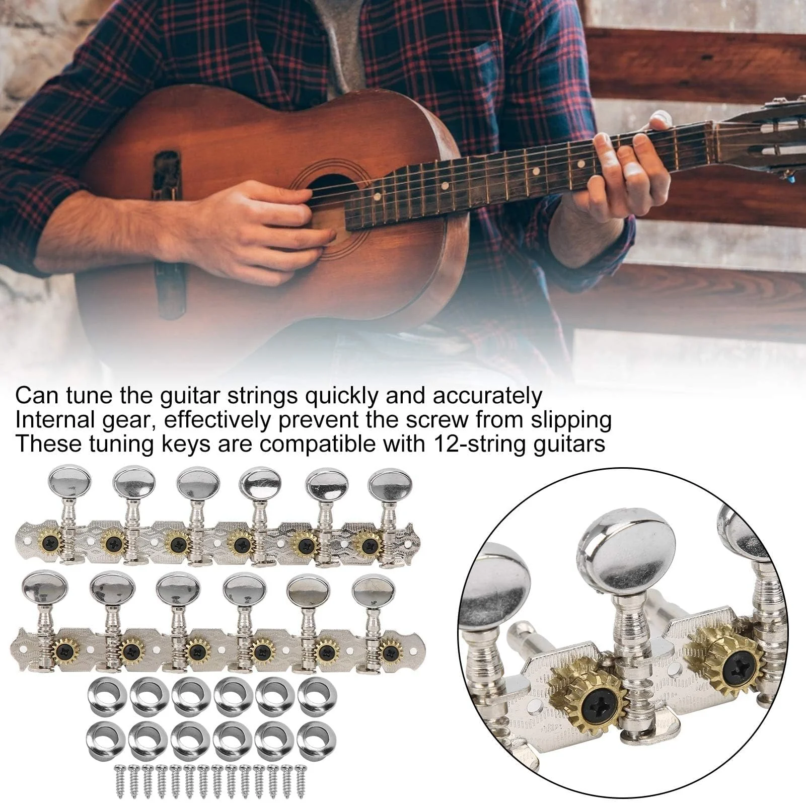 Vintage Guitar String Tuning Peg Tuner Machine Head 6L 6R Tuning Keys for Electric, Classical, Folk or Acoustic Guitars String Tuners Replacement Set - Image 4