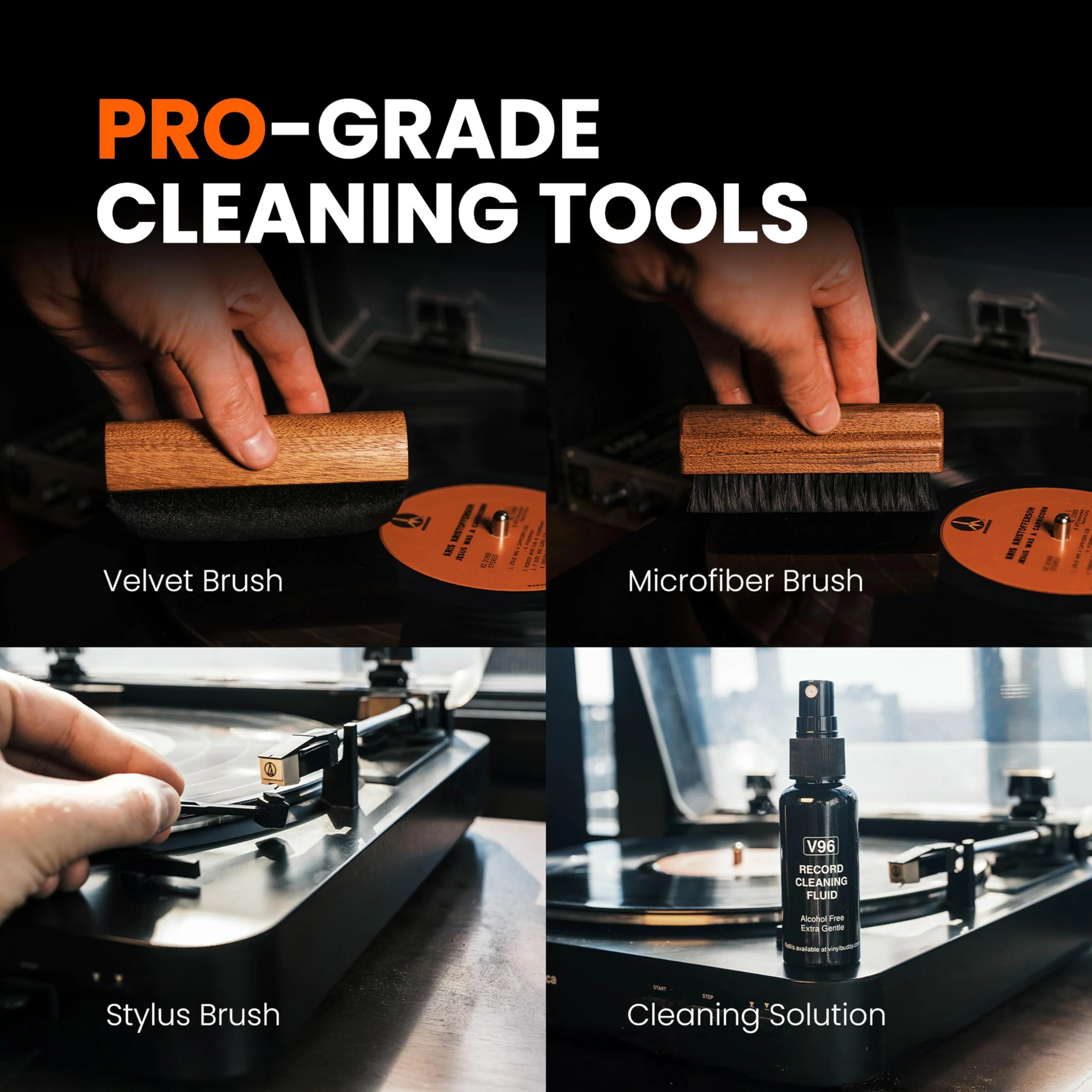 Vinyl Buddy Ultimate 5-Piece Vinyl Record Cleaning Kit | Includes: Record Cleaner – Velvet, Microfiber & Stylus Brush | Made from Premium Hardwood – Clean, Protect & Restore Your LPs - Image 4