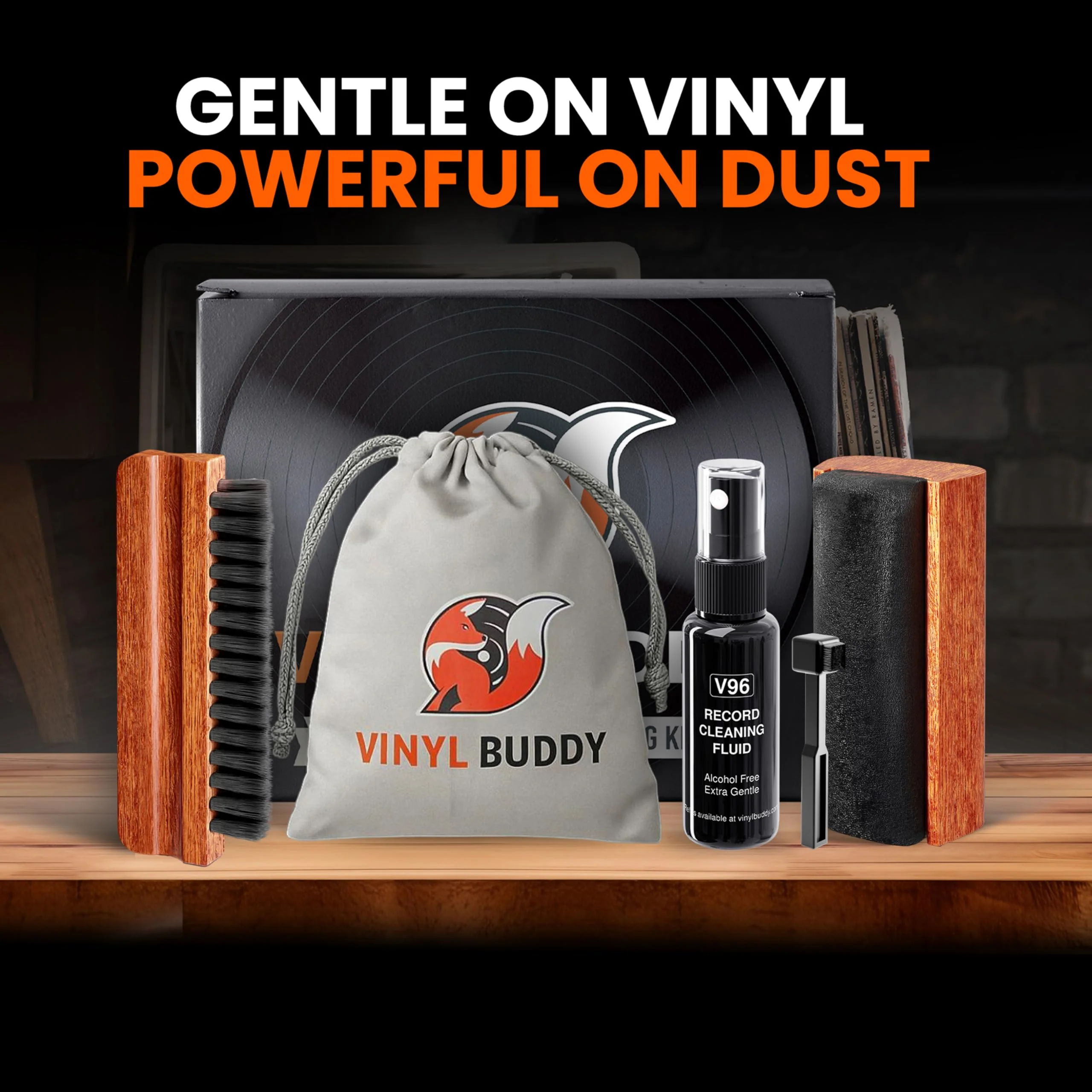 Vinyl Buddy Ultimate 5-Piece Vinyl Record Cleaning Kit | Includes: Record Cleaner – Velvet, Microfiber & Stylus Brush | Made from Premium Hardwood – Clean, Protect & Restore Your LPs - Image 6