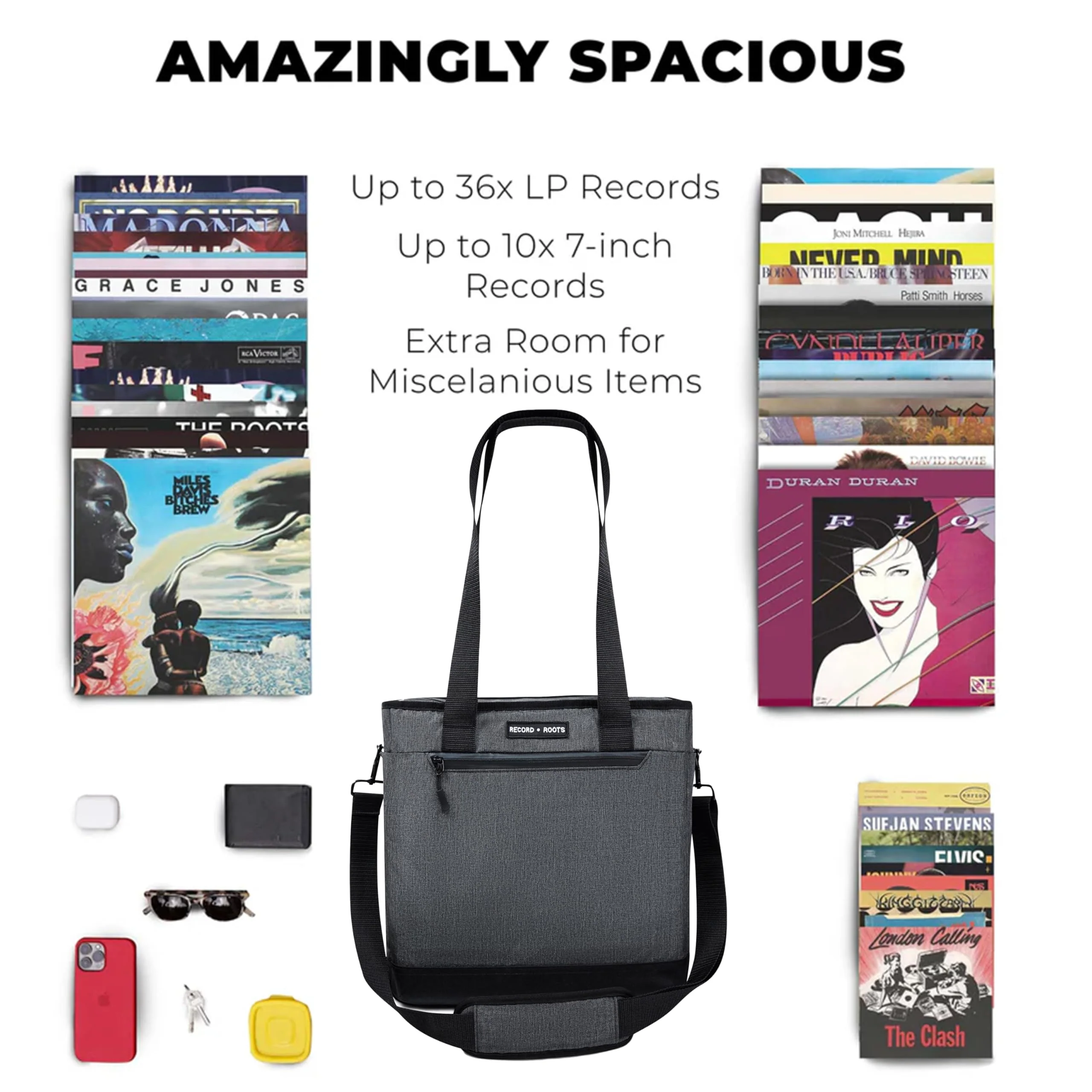 Vinyl Record Carry Bag – Maximum Protection & Water-Resistant Storage Holder Collector-Grade DJ Travel Case for 12-Inch LP Records Adjustable Shoulder Strap, Lightweight Vinyl Holder - Image 4