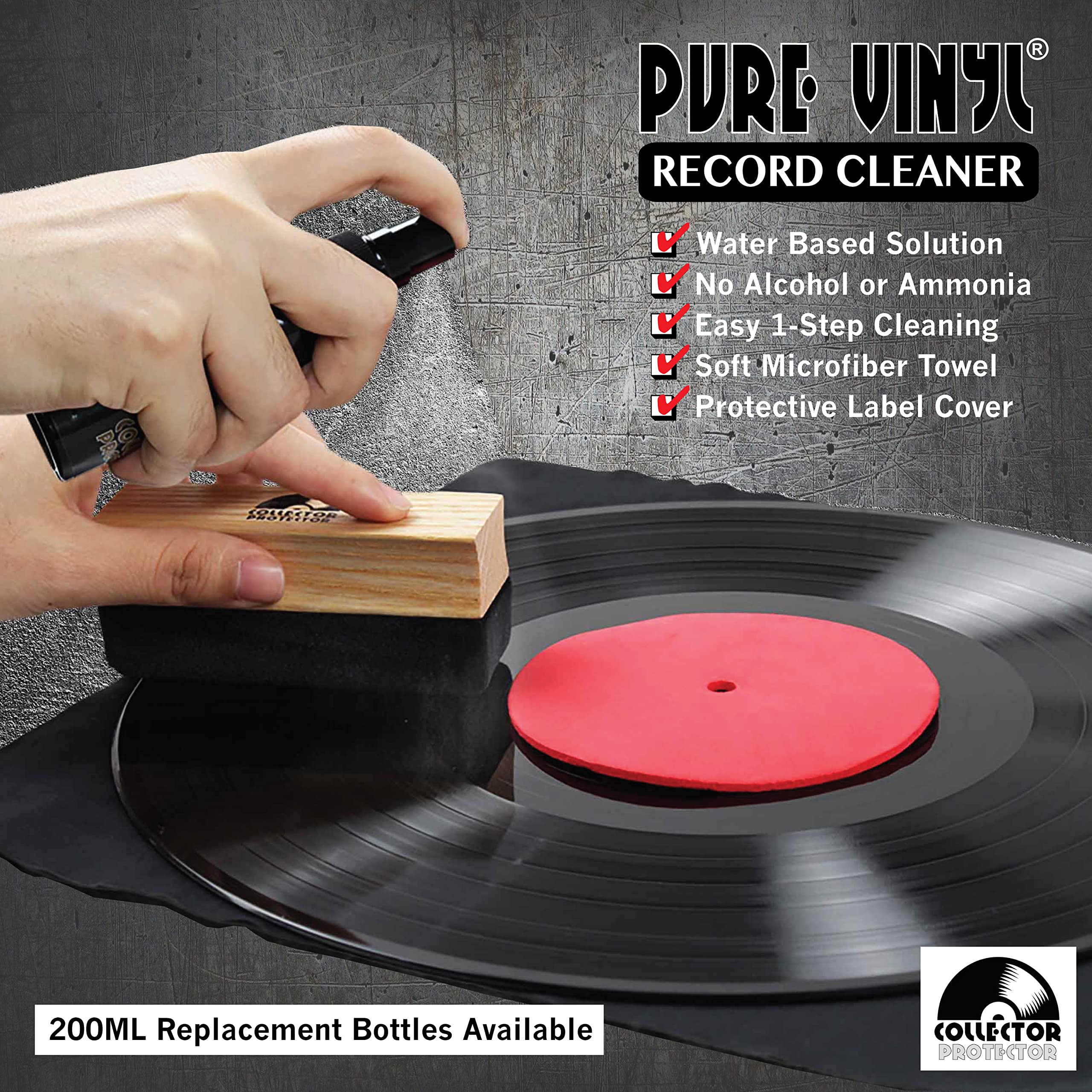 Vinyl Record Cleaner Kit | The Complete Set | Includes Soft Velvet Record Brush, Carbon Fiber Brush, LP Cleaning Solution, Turntable Stylus Gel, Microfiber Cloth, Label Protector & Metal Storage Case - Image 4