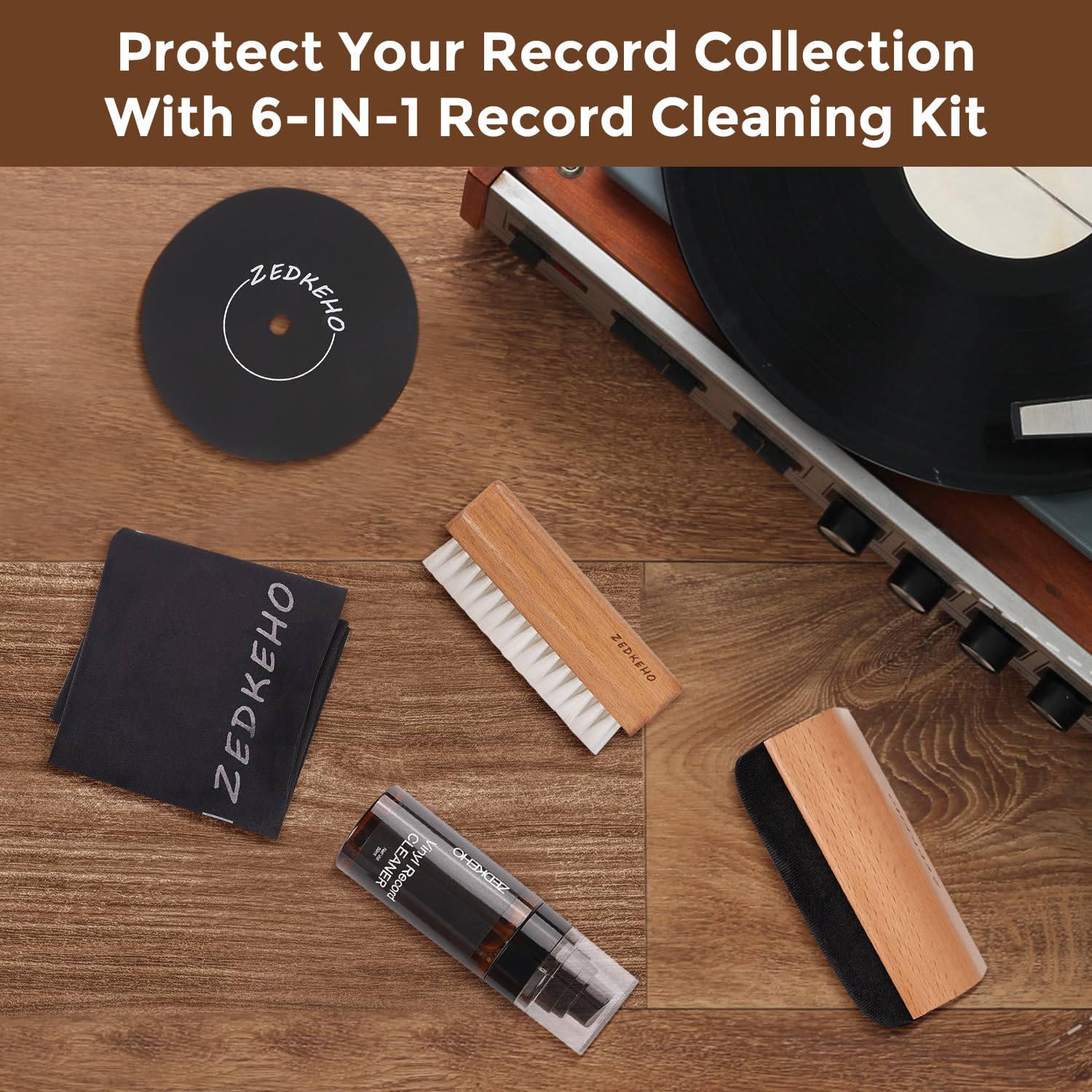 Vinyl Record Cleaning Kit: Complete 6-in-1 Record Cleaning Kit, Velvet Brush, Vinyl Record Brush Anti Static, Lps Cleaner, Record Cleaning Cloth, Label Protector, Storage Case - Revitalize Your Vinyl - Image 2