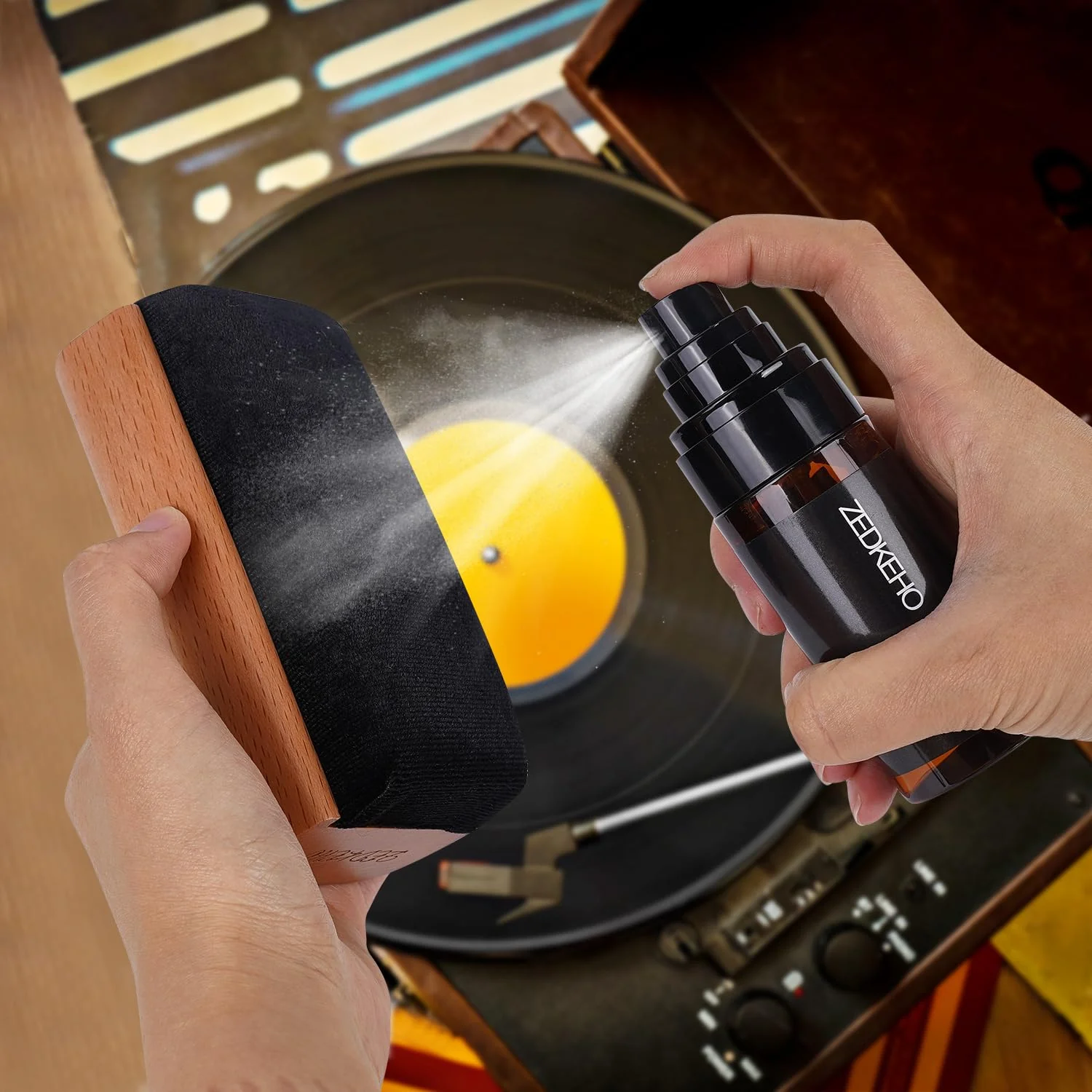 Vinyl Record Cleaning Kit: Complete 6-in-1 Record Cleaning Kit, Velvet Brush, Vinyl Record Brush Anti Static, Lps Cleaner, Record Cleaning Cloth, Label Protector, Storage Case - Revitalize Your Vinyl - Image 3