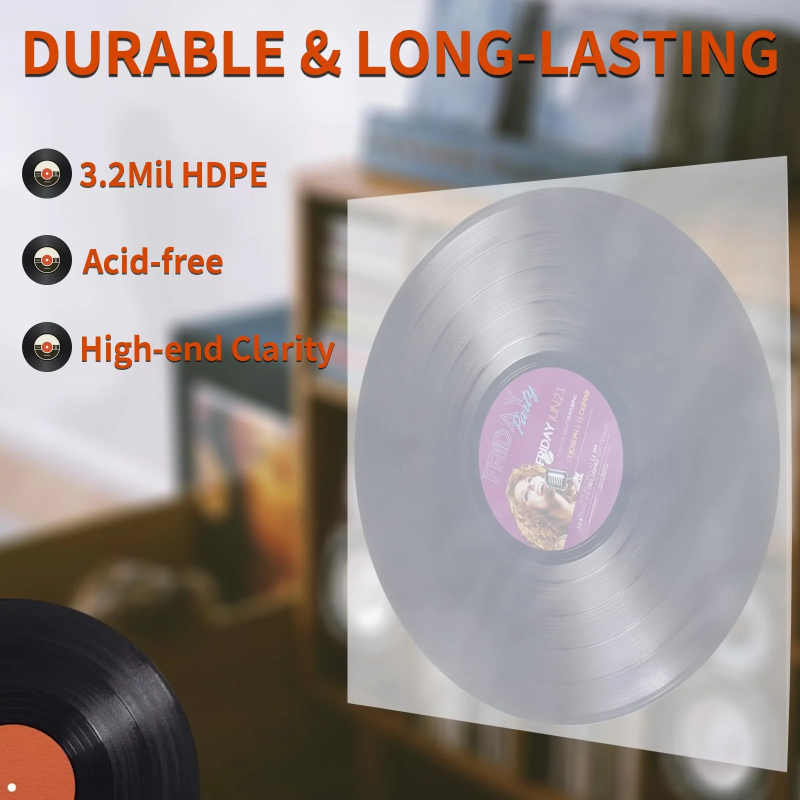 Vinyl Record Inner Sleeves, 30 Anti Static 12" LP Vinyl Inner Sleeves, Premium Protective Plastic Vinyl Sleeves Albums Covers for 33 RPM Record Protection Collection Storage Vinyl Lovers Gift 12"x12"-30Pack - Image 3