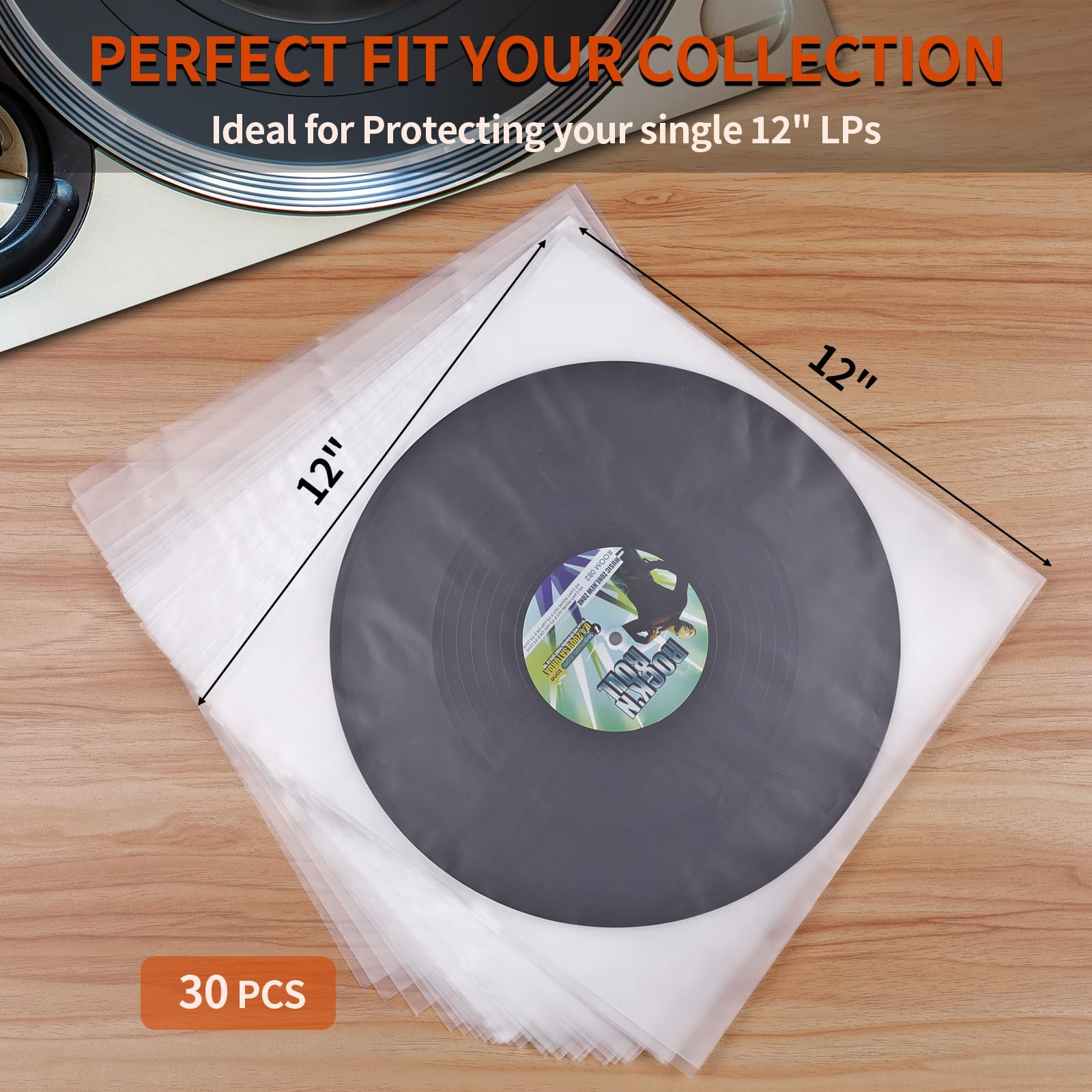 Vinyl Record Inner Sleeves, 30 Anti Static 12" LP Vinyl Inner Sleeves, Premium Protective Plastic Vinyl Sleeves Albums Covers for 33 RPM Record Protection Collection Storage Vinyl Lovers Gift 12"x12"-30Pack - Image 6