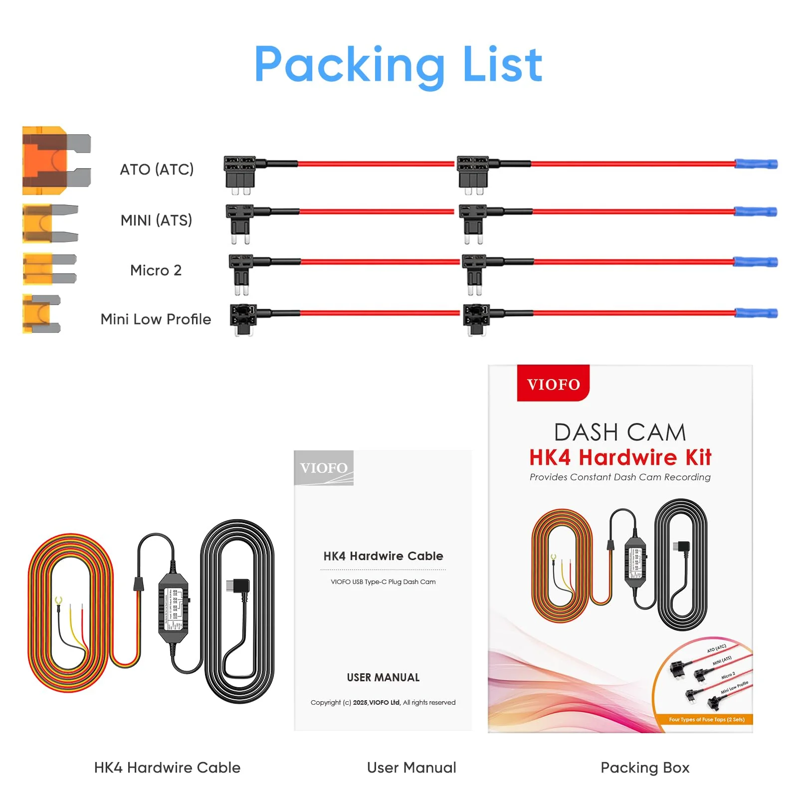 VIOFO HK4 Hardwire Kit with 8pcs Full Set Circuit Fuse Tap, Type-C Port, for A329 series/A229 series/A119Mini2/A139Pro/WM1/T130 Dash Cam - Image 8
