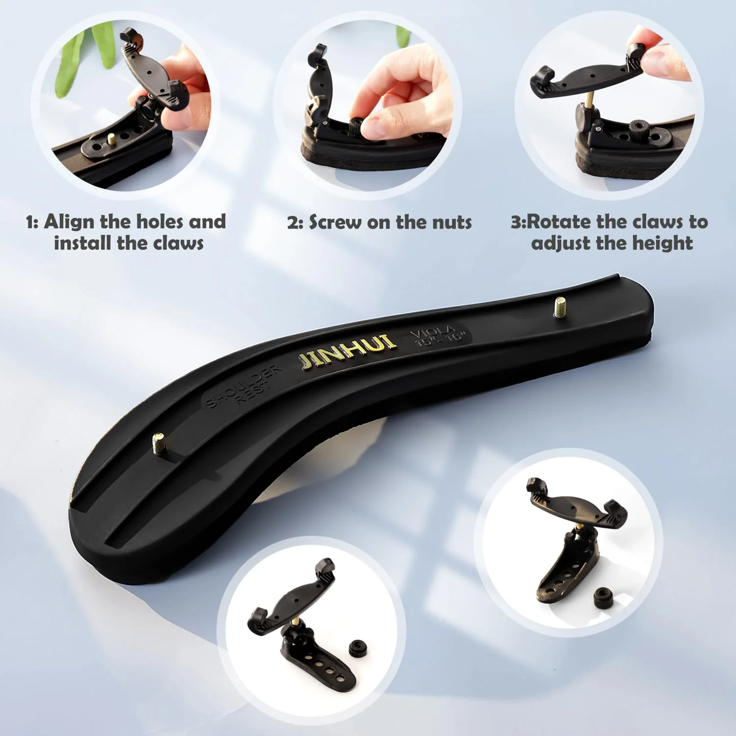 Viola Shoulder Rest for 15 inch - 16 1/2 inch Viola, with Collapsible and Height Adjustable Feet (15"-16.5") For Viola - Image 4
