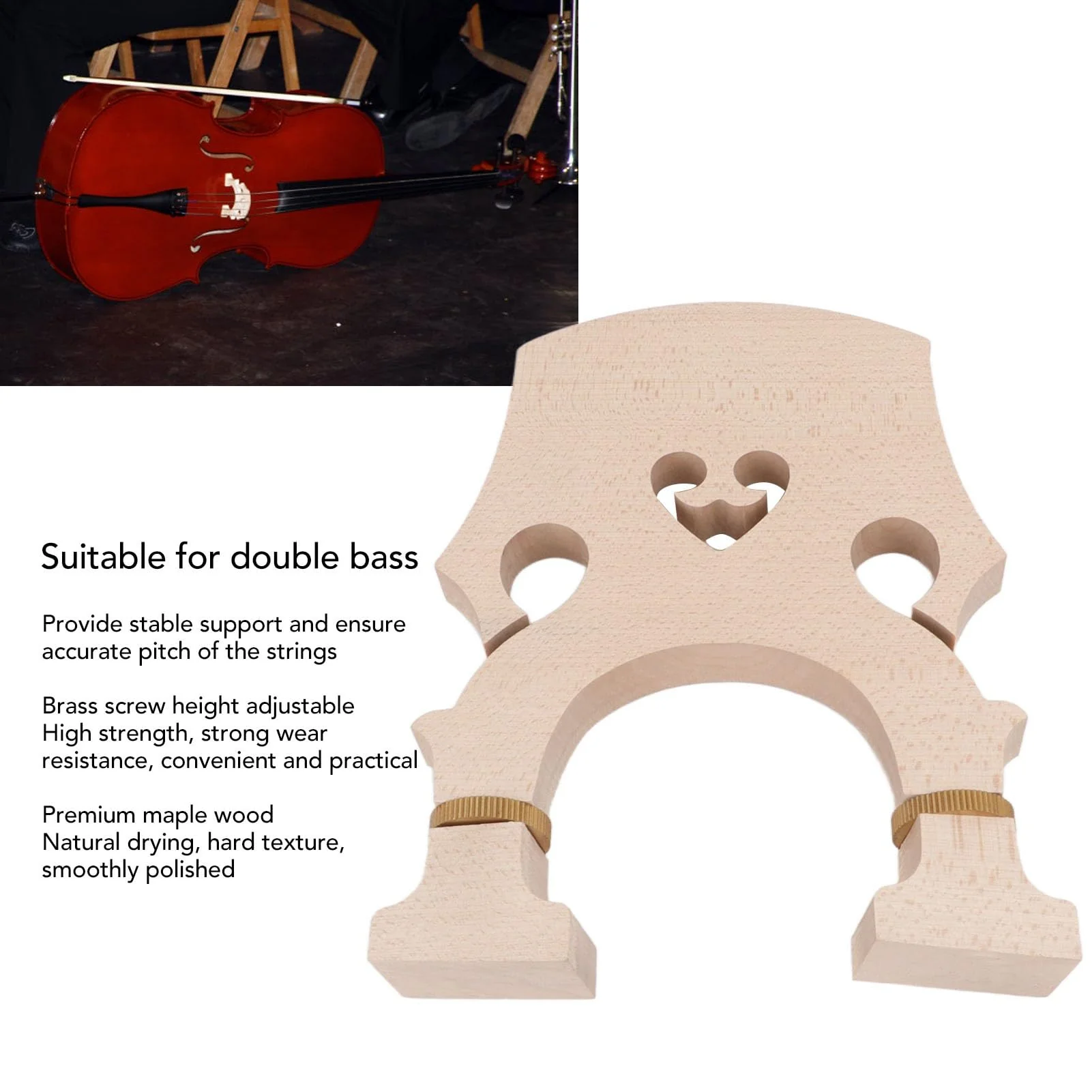 Violin Bridge 3/4, Adjustable Upright Brass Screw Double Bass Bridge for Replacement Enhance Performance Perfectly Match Original - Image 5