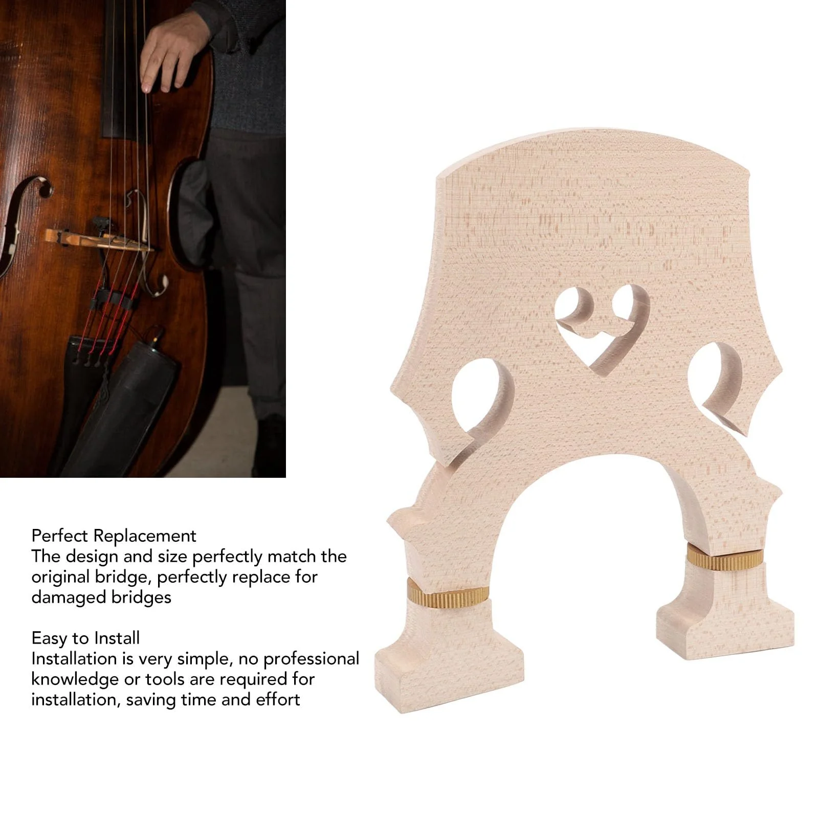 Violin Bridge 3/4, Adjustable Upright Brass Screw Double Bass Bridge for Replacement Enhance Performance Perfectly Match Original - Image 7