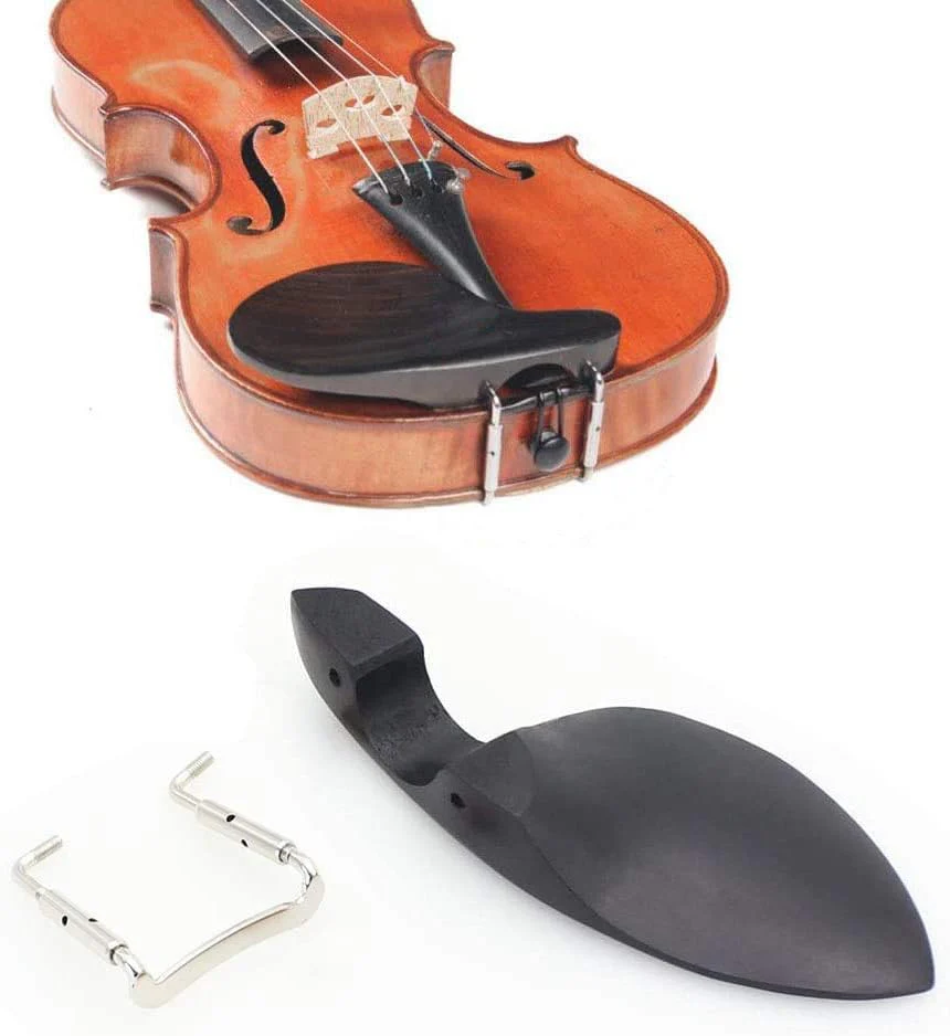 Violin Parts & Accessories Kit with Violin Ebony Chin Rest, Tailpiece, Tuning Pegs, Endpin,Tunners, Tailgut, String and Maple Bridge for 4/3 4/4 Violin Replacement Part 16pcs - Image 3