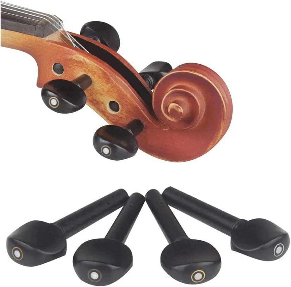 Violin Parts & Accessories Kit with Violin Ebony Chin Rest, Tailpiece, Tuning Pegs, Endpin,Tunners, Tailgut, String and Maple Bridge for 4/3 4/4 Violin Replacement Part 16pcs - Image 4