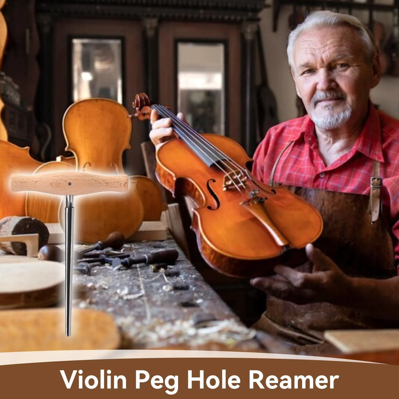 Violin Peg Hole Reamer 1:30 Taper with Wood Handle Violin Luthier Tool for 3/4 4/4 Violins Reamer T Handle Bridge Pin Reamer for Wood Latches, Woodworker, Repairman Maintenance Cutting Tool - Image 3