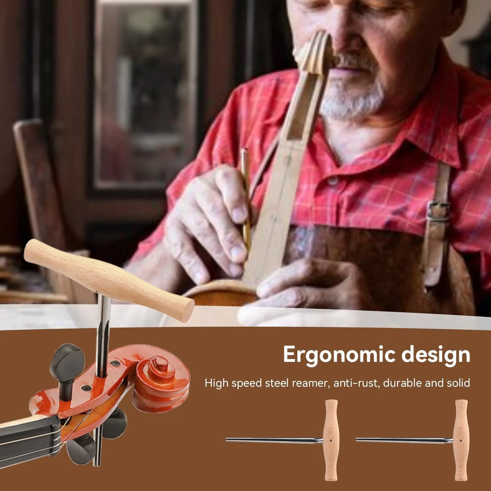 Violin Peg Hole Reamer 1:30 Taper with Wood Handle Violin Luthier Tool for 3/4 4/4 Violins Reamer T Handle Bridge Pin Reamer for Wood Latches, Woodworker, Repairman Maintenance Cutting Tool - Image 7