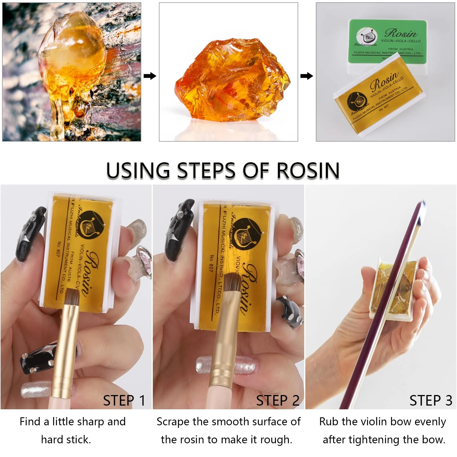 Violin Rosin 10 Pack Low Dust Natural Rosin for Violin, Viola, Cello Bows - Image 3