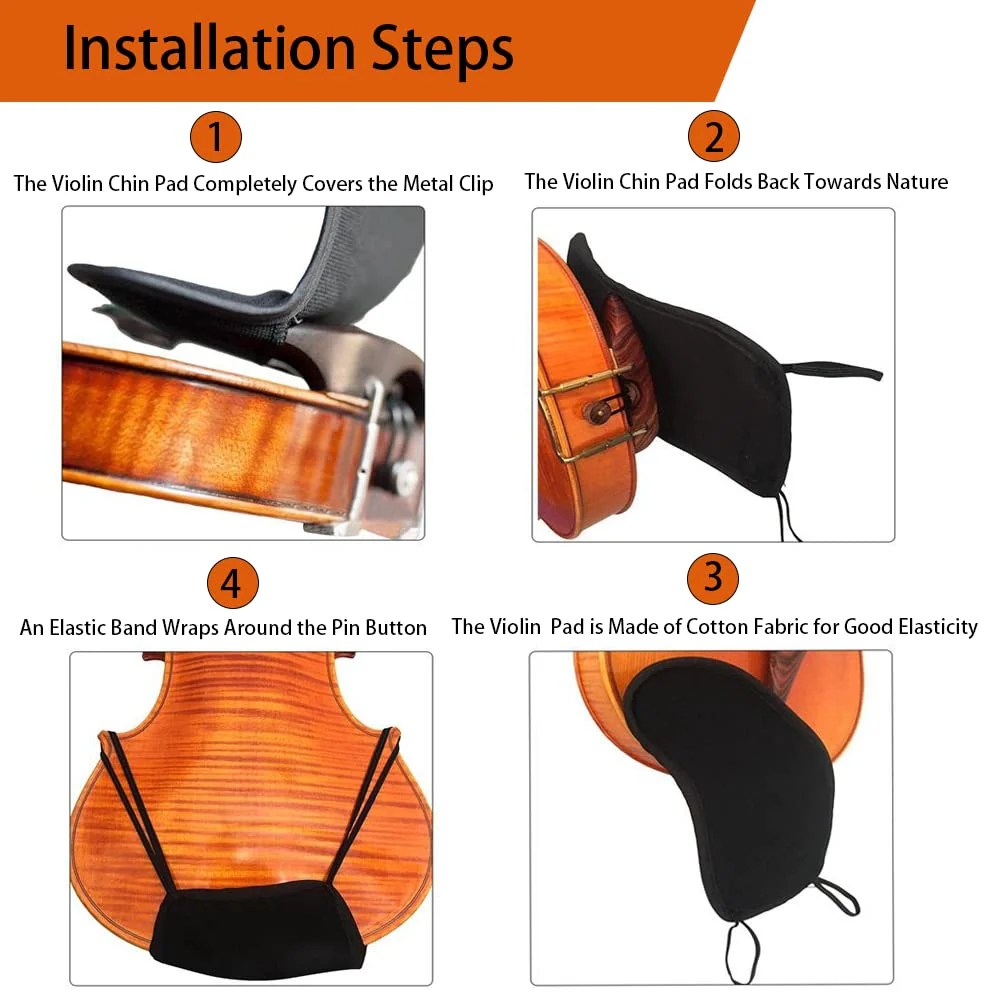 Violin Shoulder Rest for Violin 4/4-4/3, Soft Cotton Sponge Violin Chin Rest Pad, 4/3 4/4 Violin Accessories, Black Flannelette Violin Cover Protector - Image 3