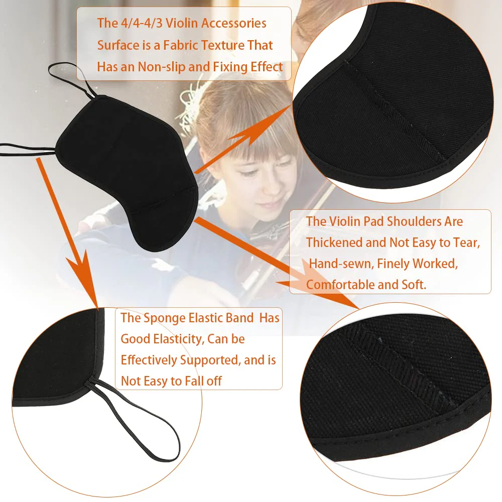 Violin Shoulder Rest for Violin 4/4-4/3, Soft Cotton Sponge Violin Chin Rest Pad, 4/3 4/4 Violin Accessories, Black Flannelette Violin Cover Protector - Image 6