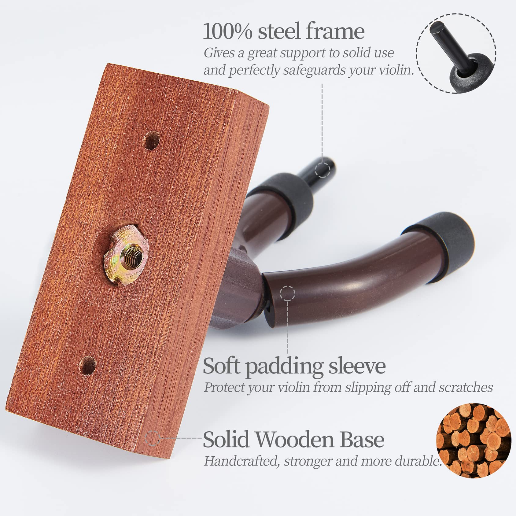 Violin Wall Mount,Violin Hanger - Mahogany Wood Violin Viola Hanger 1 Pack - Image 5