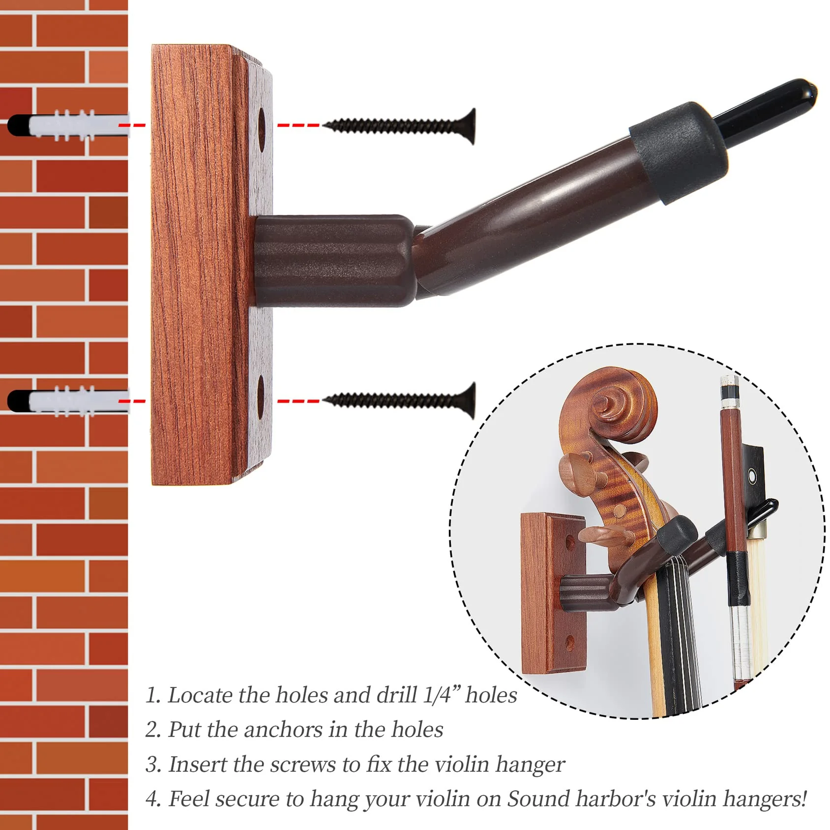 Violin Wall Mount,Violin Hanger - Mahogany Wood Violin Viola Hanger 1 Pack - Image 6