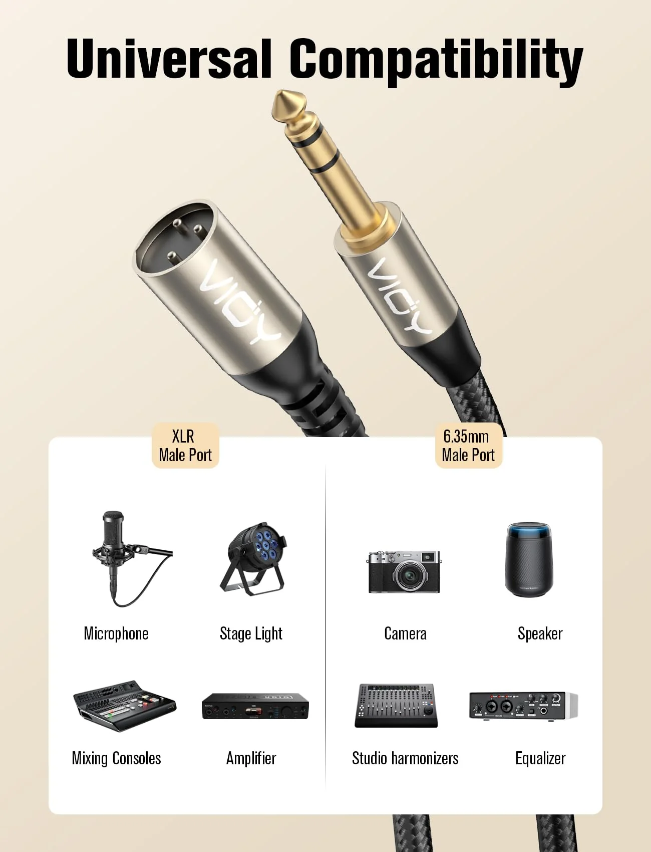 VIOY XLR to 6.35mm Cable 20 FT, 1/4 Inch TRS to XLR Male Balanced Microphone Cable for Mixers, Amplifiers, Speakers, Dynamic Microphones, CD Players, Electronic Piano, Karaoke Machines 20FT - Image 2