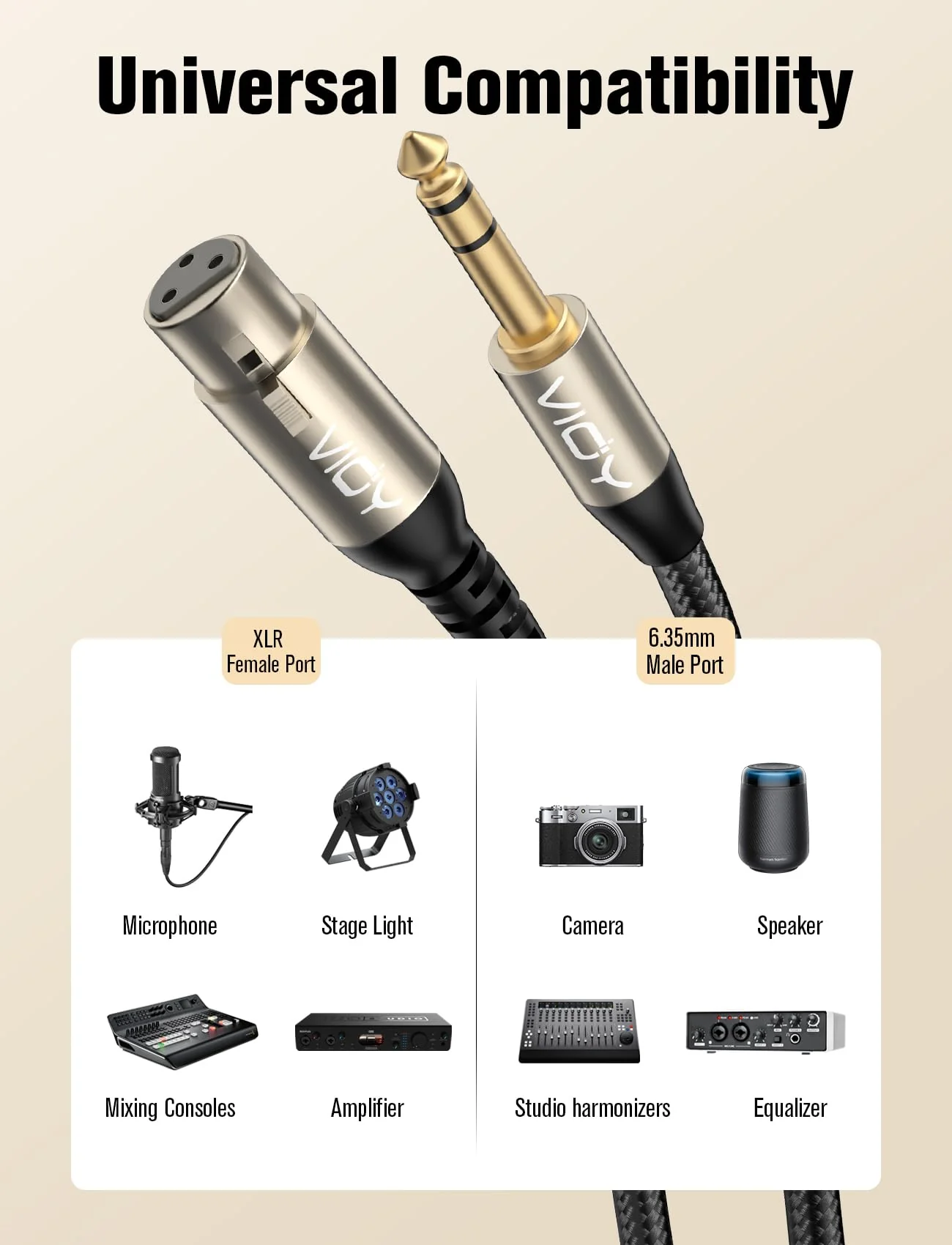 VIOY XLR to 6.35mm Cable 32.8 FT, 1/4 Inch TRS to XLR Female Balanced Microphone Cable for Mixers, Amplifiers, Speakers, Dynamic Microphones, CD Players, Electronic Piano, Karaoke Machines 32.8FT - Image 2
