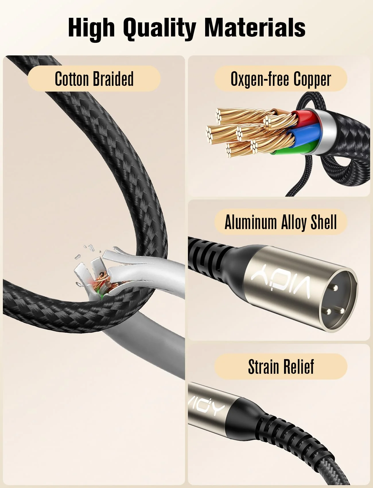 VIOY XLR to 6.35mm Cable 32.8 FT, 1/4 Inch TRS to XLR Male Balanced Microphone Cable for Mixers, Amplifiers, Speakers, Dynamic Microphones, CD Players, Electronic Piano, Karaoke Machines 32.8FT - Image 4