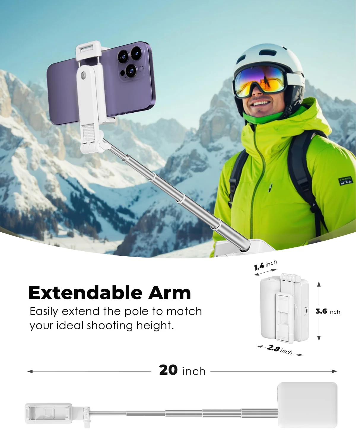 Viozon Foldable Phone Selfie Stick,360° Rotatable Phone Holder with Aluminum Alloy Telescopic Tube,Wireless Connection & One-Click Shooting for Vlog/Live Streaming/Video Recording/Outdoor Photography White - Image 3