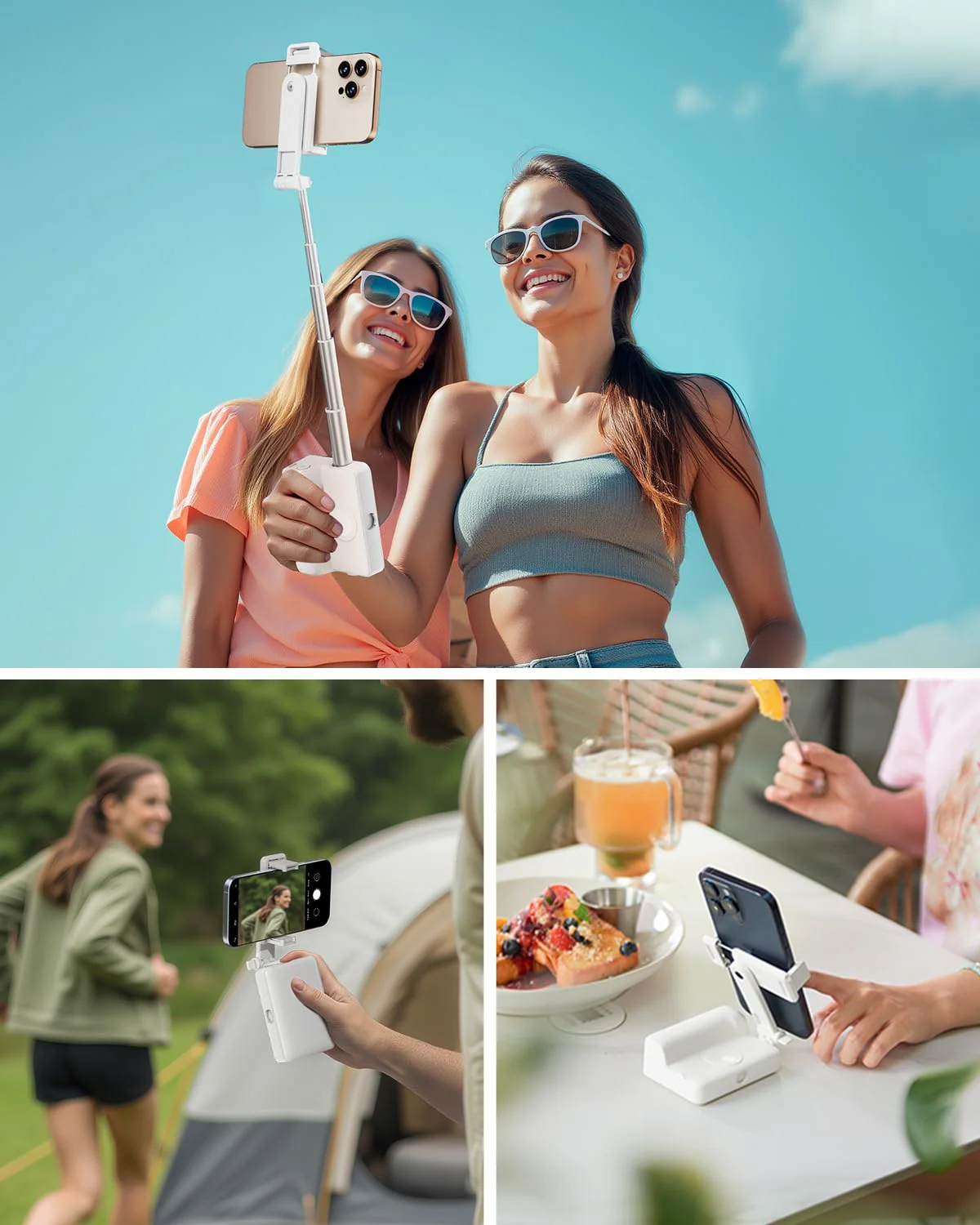 Viozon Foldable Phone Selfie Stick,360° Rotatable Phone Holder with Aluminum Alloy Telescopic Tube,Wireless Connection & One-Click Shooting for Vlog/Live Streaming/Video Recording/Outdoor Photography White - Image 6