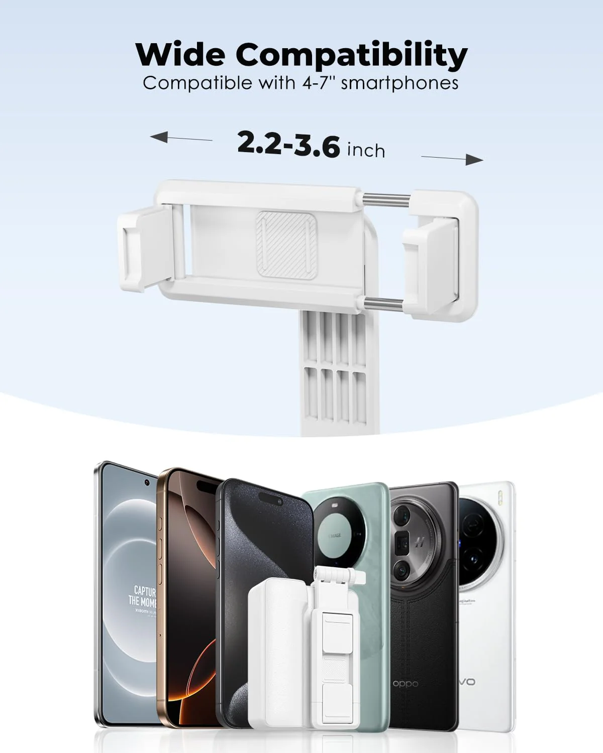 Viozon Foldable Phone Selfie Stick,360° Rotatable Phone Holder with Aluminum Alloy Telescopic Tube,Wireless Connection & One-Click Shooting for Vlog/Live Streaming/Video Recording/Outdoor Photography White - Image 7