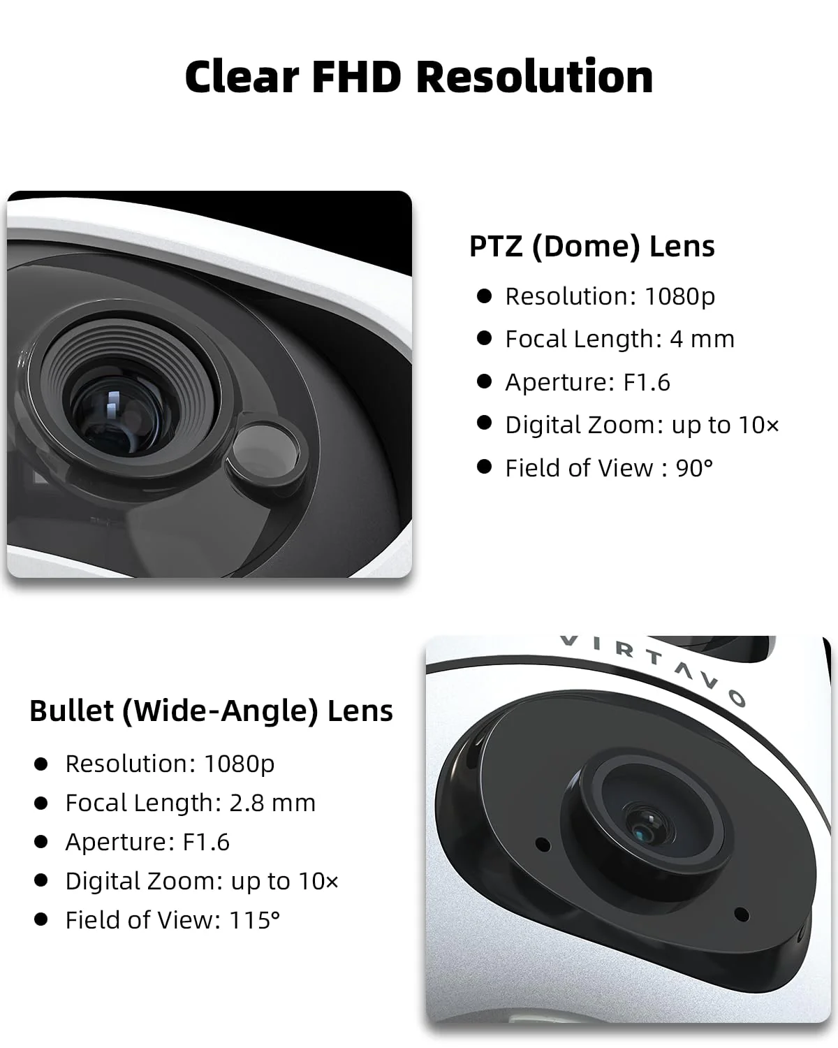VIRTAVO XD1 Indoor Security WiFi Camera, No Subscription Required, Dual-Lens 360° PTZ Baby Monitor & Pet Cam, Motion Tracking, 2-Way Audio, Night Vision,Optional Cloud/SD Storage, Phone App, Wired - Image 7