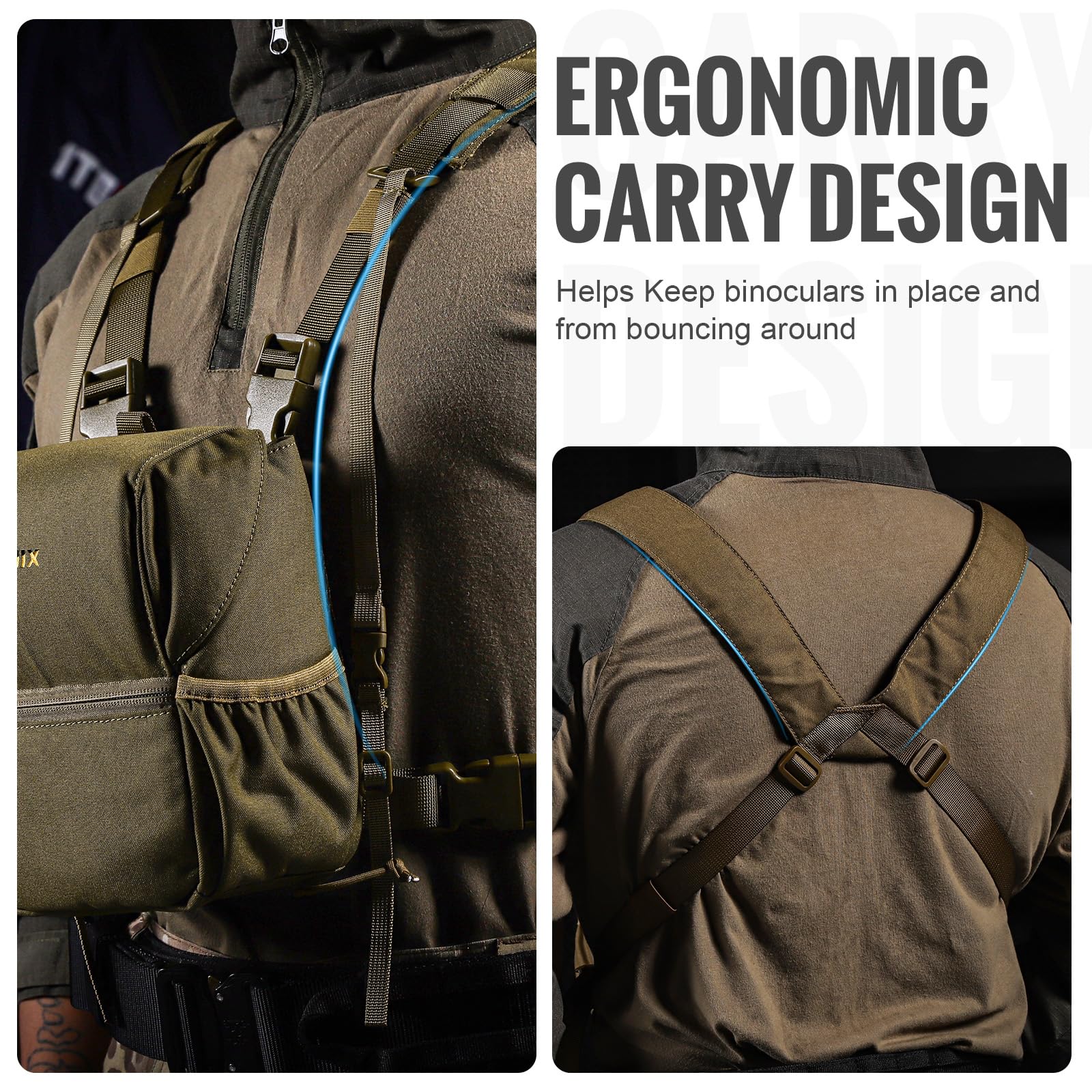 VISMIX Binocular Harness, Adjustable Binocular Harness Chest Pack with Rain Cover for Hunting Hiking Shooting Coyote Brown Large - Image 6