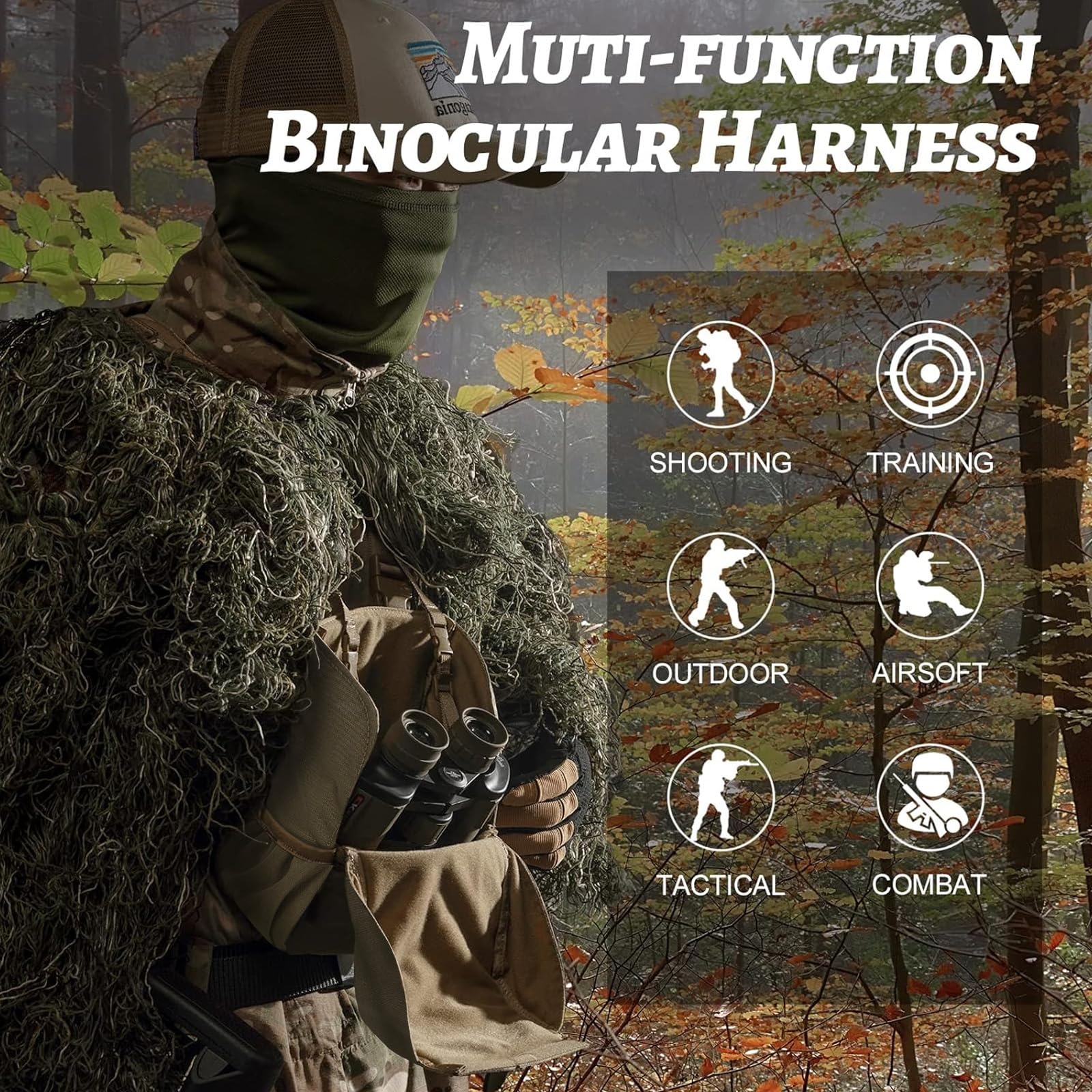 VISMIX Binocular Harness, Adjustable Binocular Harness Chest Pack with Rain Cover for Hunting Hiking Shooting Coyote Brown Large - Image 8