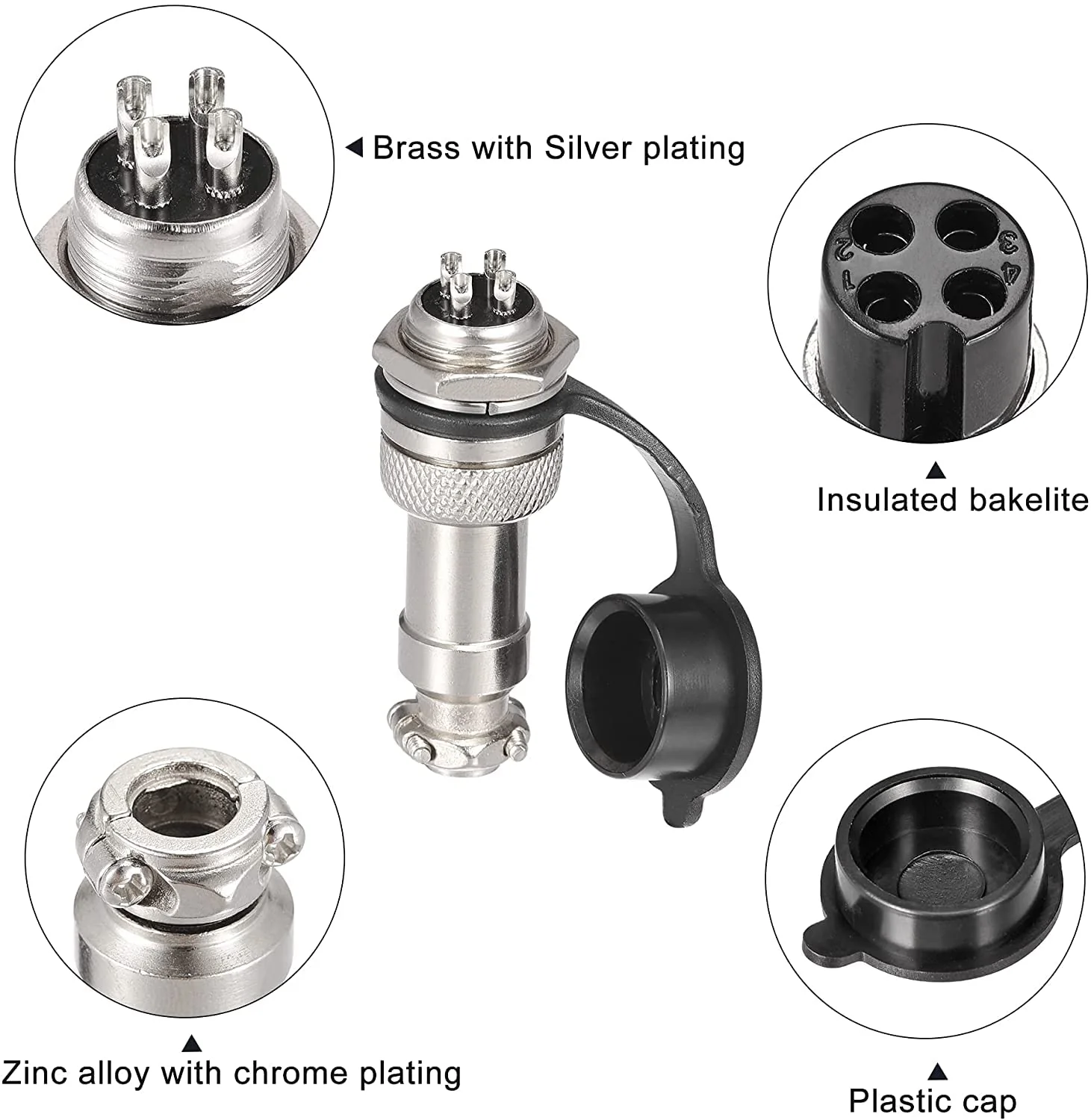 VISSQH GX12 4 Pin Panel Metal Mounting Round Aviation Plug, 12 mm Male/Female Aviation Plug Cable Connector 4-Pin + Rubber Protective Cap and Screwdriver Pack of 16 4-pin. - Image 5